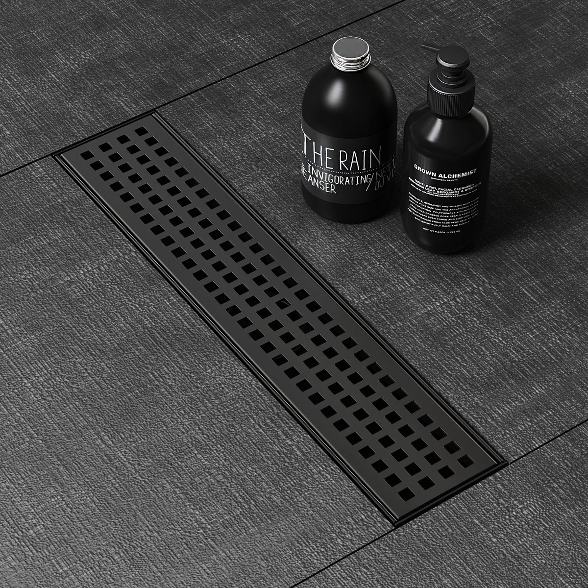 WEBANG 12 Inch Square Hole Pattern Linear Shower Drain With Accessories Matte Black
