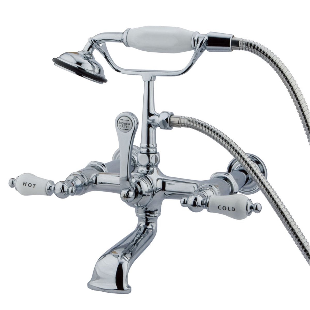 Kingston Brass Vintage Wall Mount Clawfoot Tub Filler Faucet with 7 Spread and Hand Shower