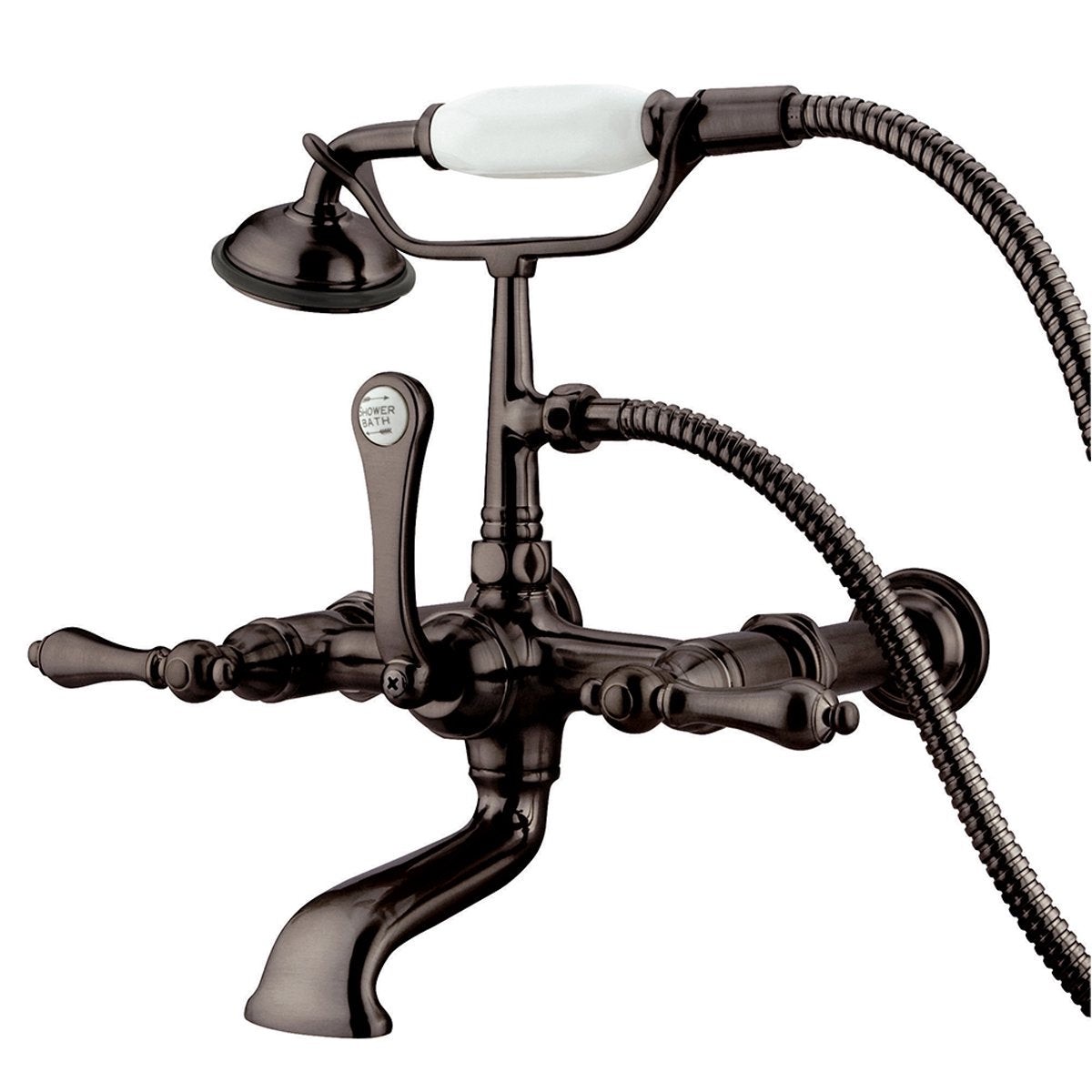 Kingston Brass Vintage Wall Mount Clawfoot Tub Filler Faucet with Hand Shower and with 7 Spread