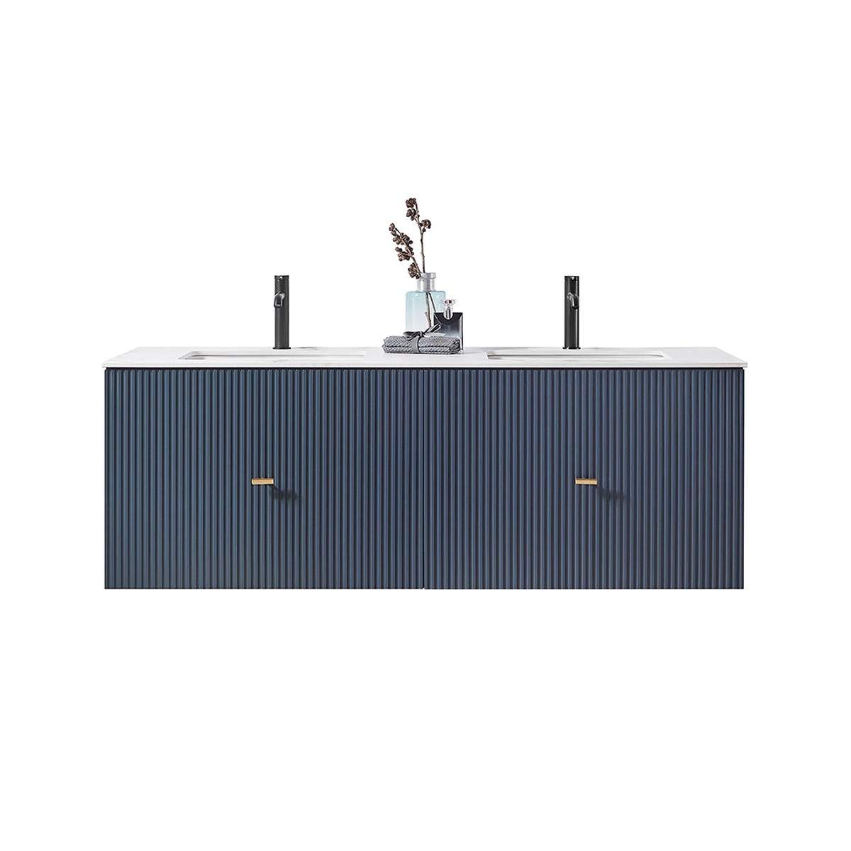 Barcelona 2 Drawers Bathroom Vanity with White Stone Sink - Wall Mount - 60 WoodDark Blue