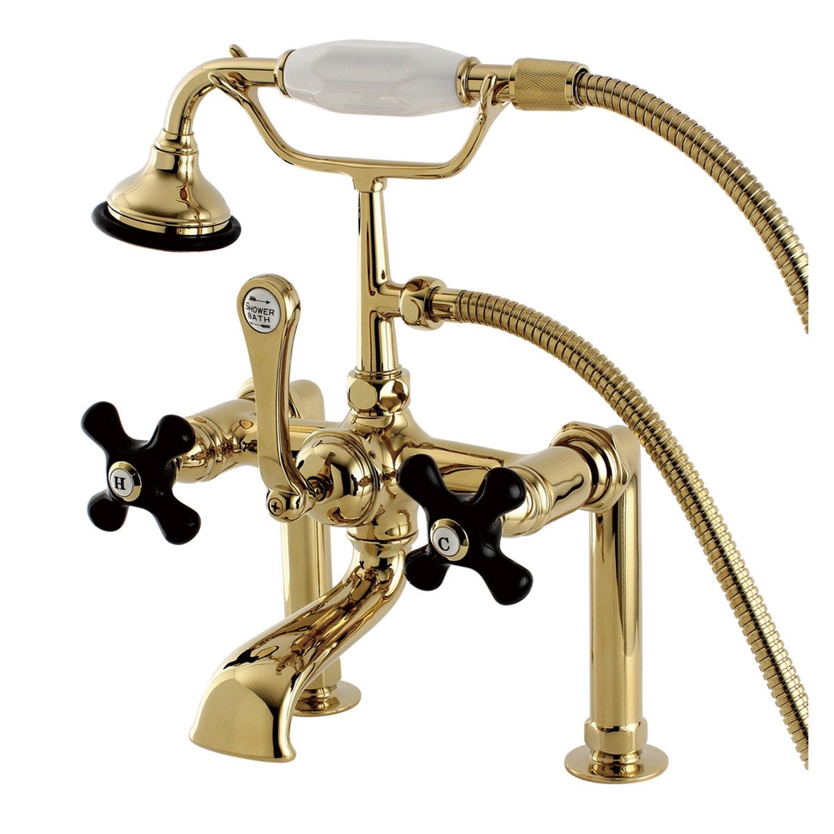 Kingston Brass Aqua Eden AE103T2PKX Duchess Deck Mount Clawfoot Tub Faucet in Polished Brass
