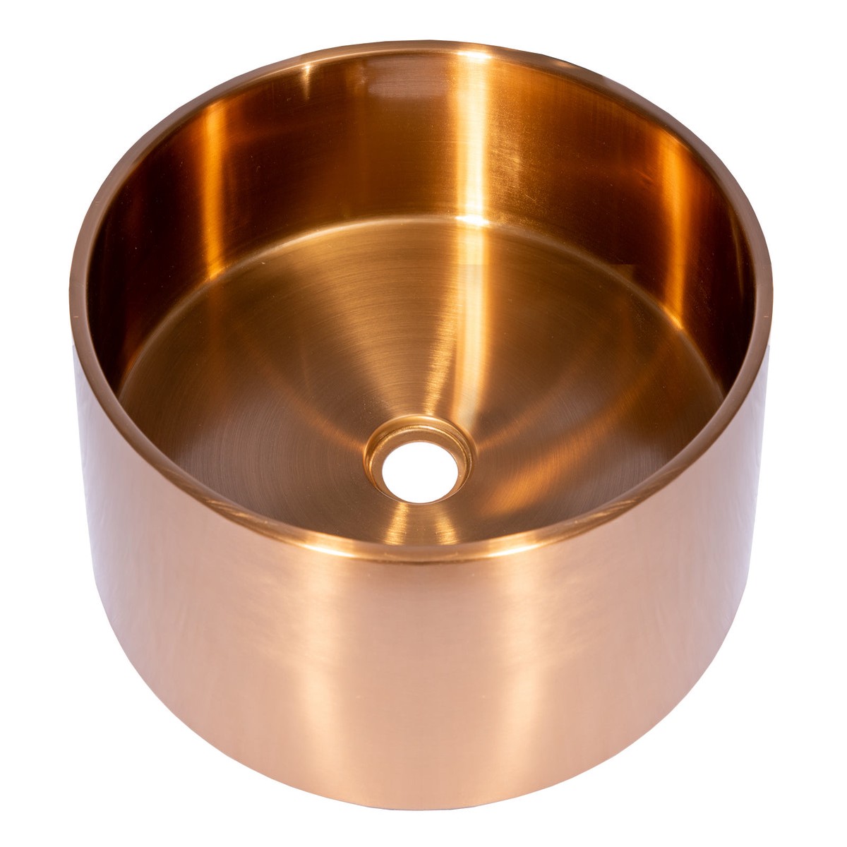 15 34 Round Thick Rim Stainless Steel Bathroom Vessel Sink with Drain in Rose Gold