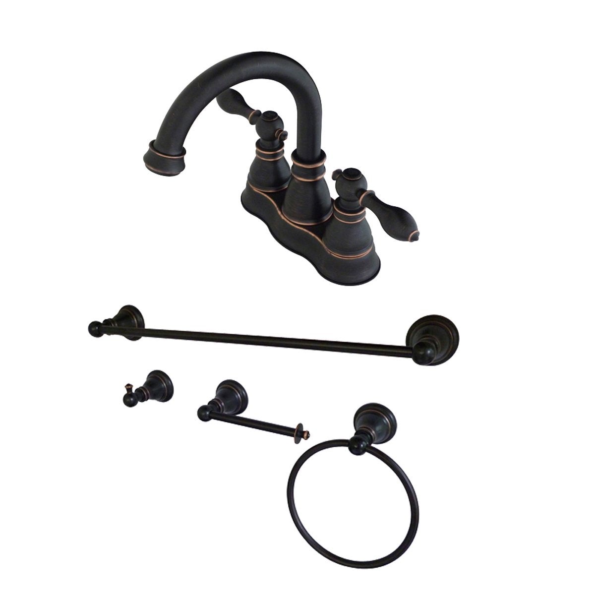 American Classic 4 Centerset Lavatory Faucet with Bathroom Accessory Package in Naples Bronze