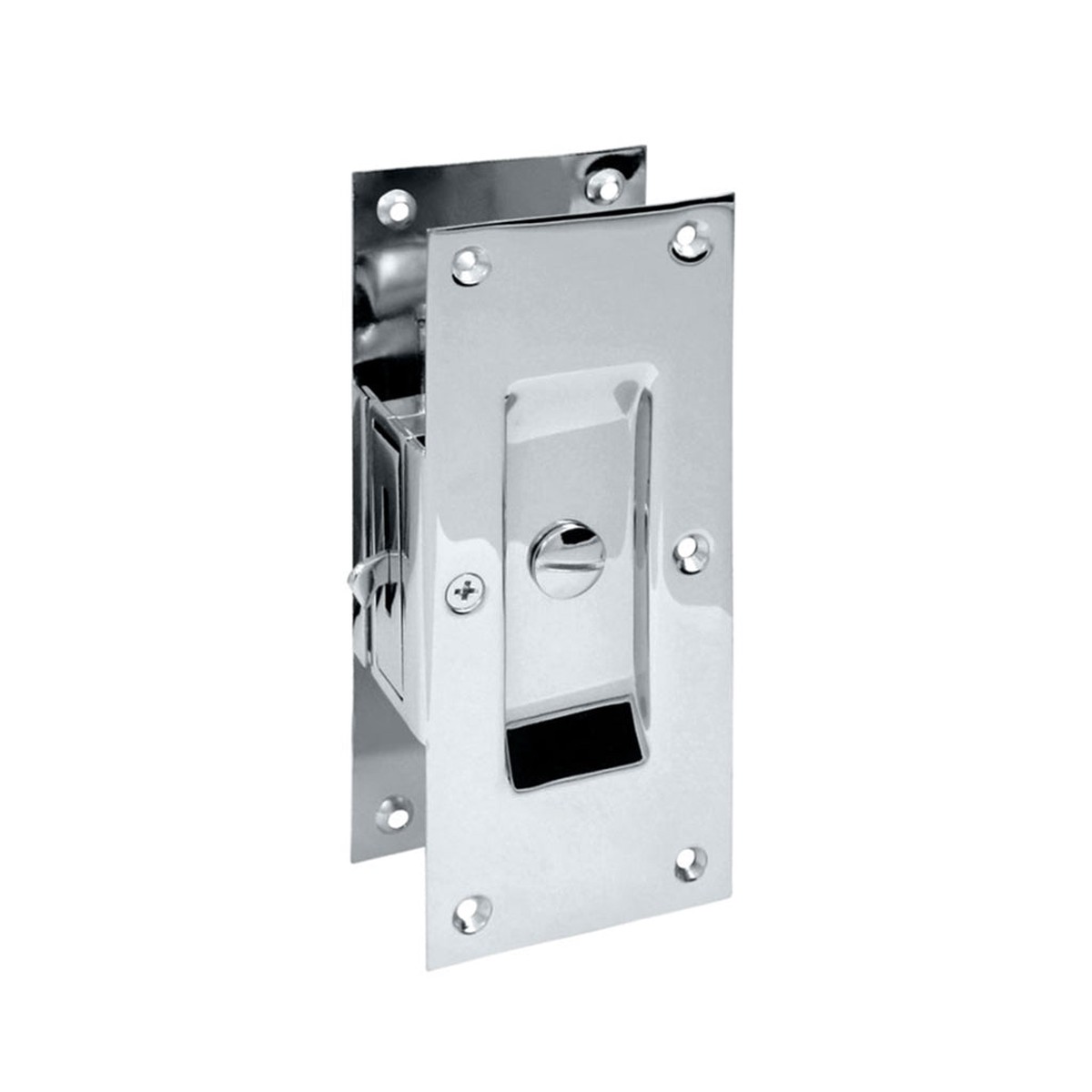 Decorative Privacy Pocket Door Lockset - Door Mount - 6 BrassPolished Chrome
