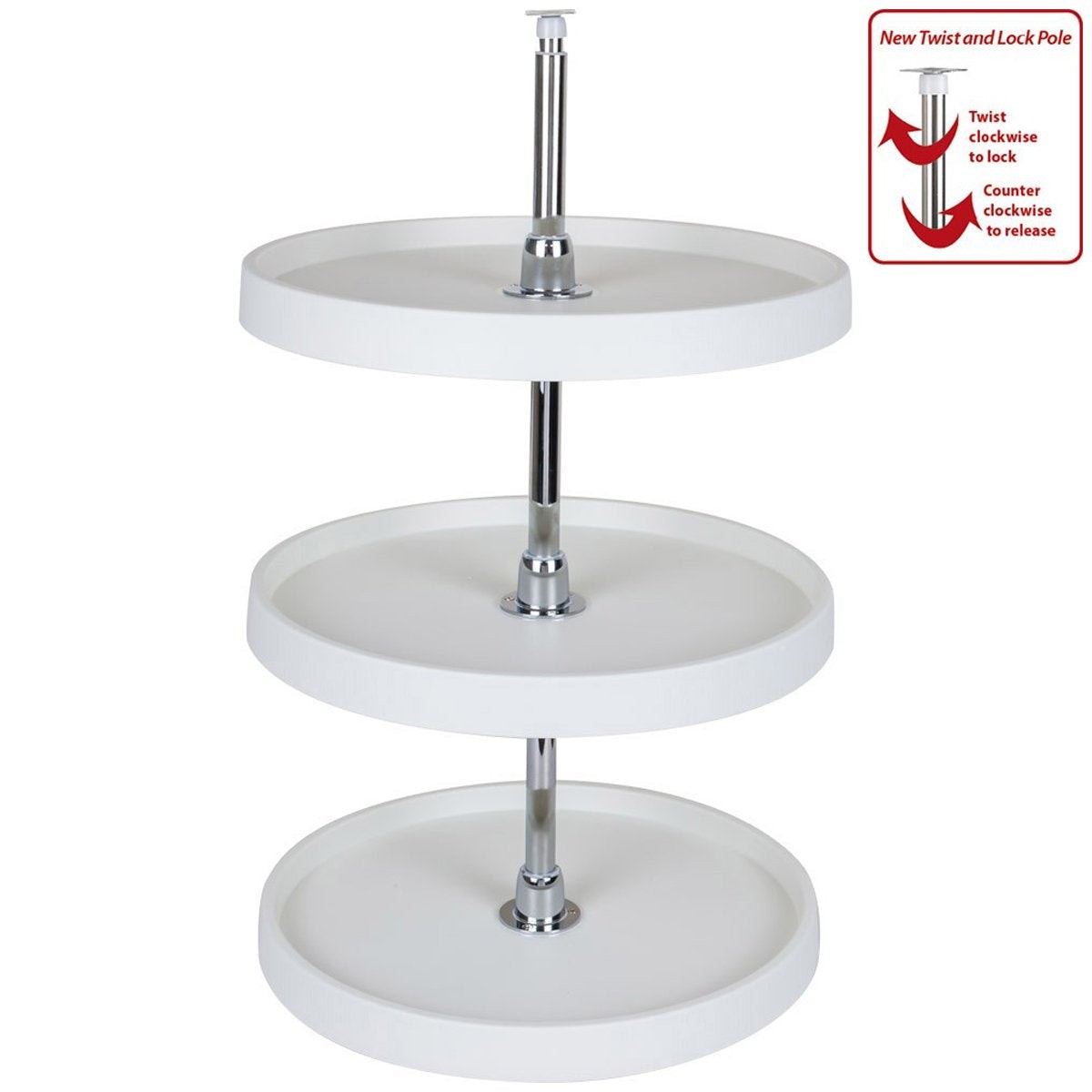 Hardware Resources 3 Shelf 18 Diameter Round Plastic Lazy Susan Set with Chrome Hubs