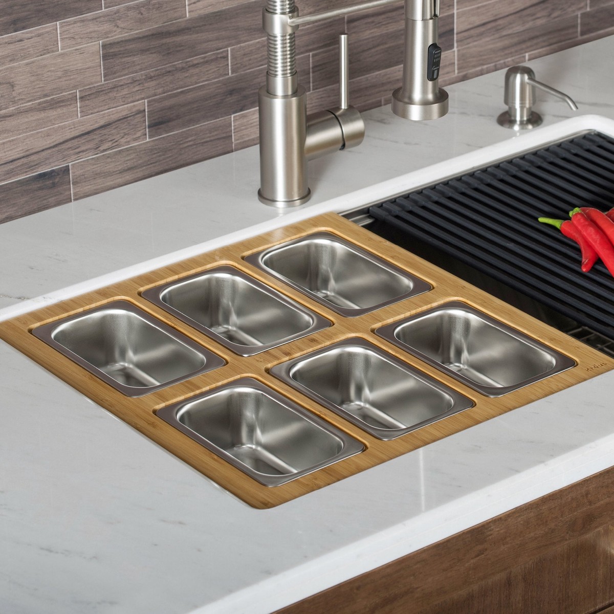 KRAUS Workstation Serving Board Set with Six Rectangular Bowls