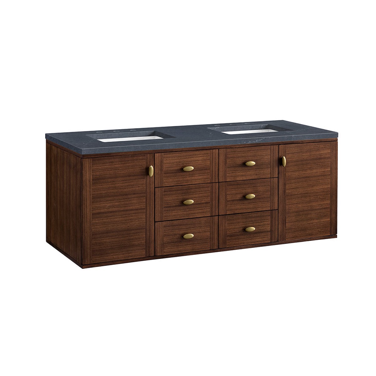 Amberly 6 Drawers And 2 Doors Bathroom Vanity with Quartz Sink - Wall Mount - 60 WoodWalnut