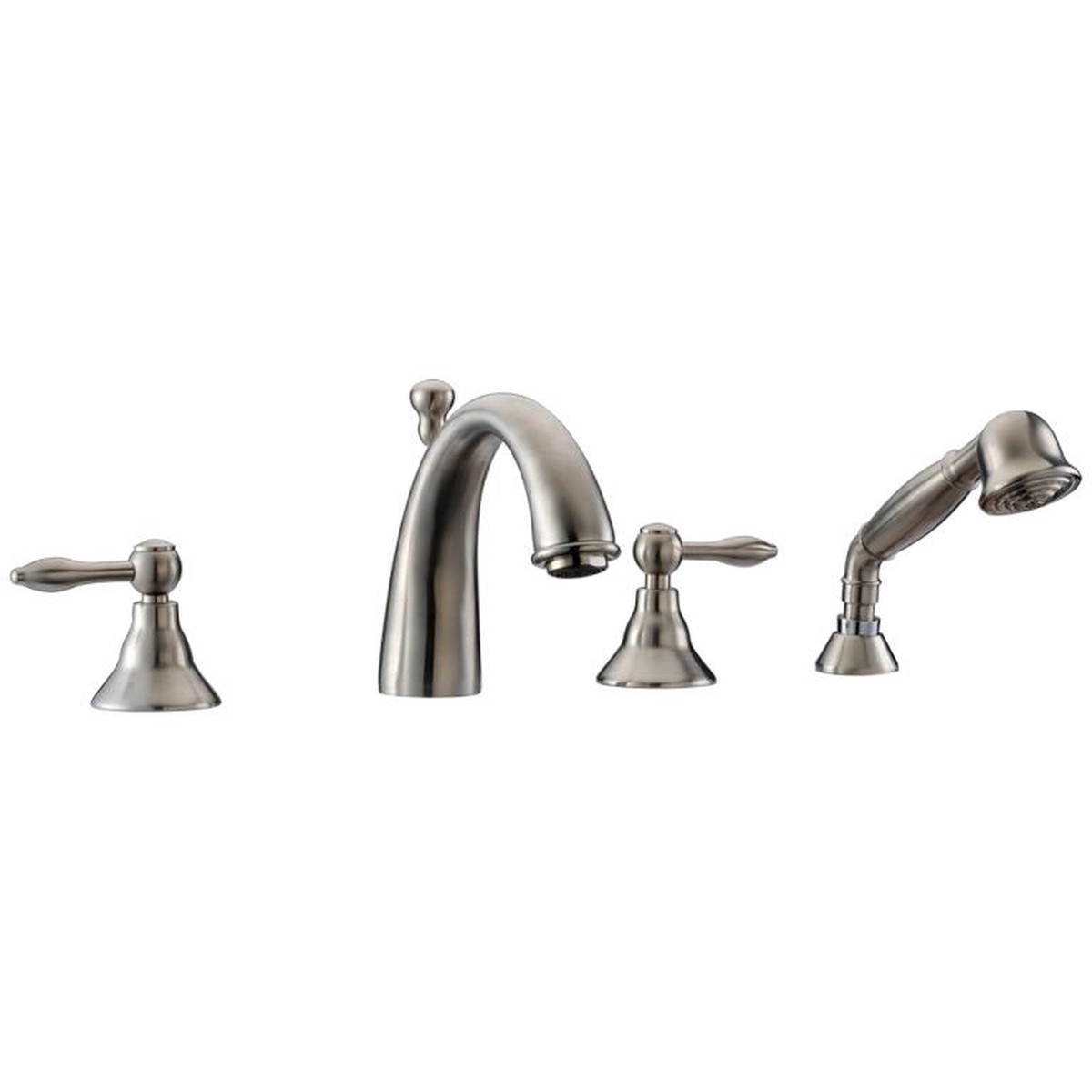 Dawn 4-Hole Tub Filler with Personal Handshower in Brushed Nickel and Lever Handles