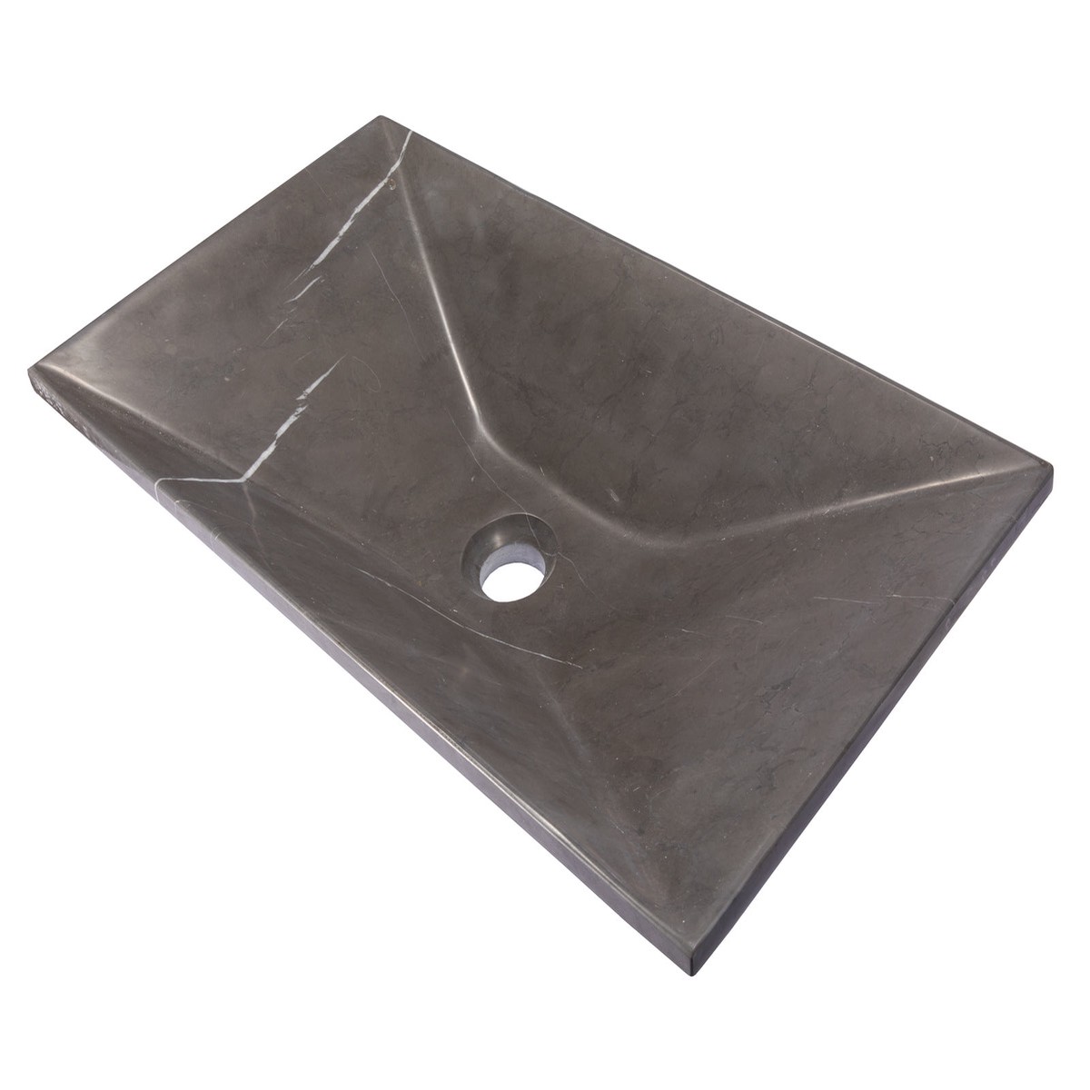 Ultra Modern Rectangular Vessel Sink in Honed Pietra Grey Marble