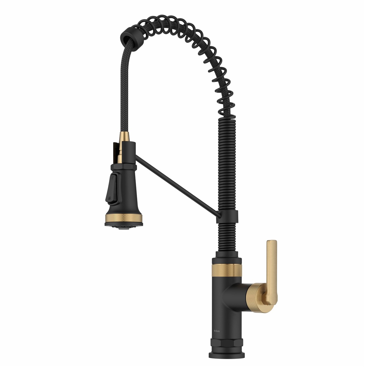 KRAUS Allyn Single Handle Pull Down Kitchen Faucet in Spot-Free Brushed Brass Matte Black