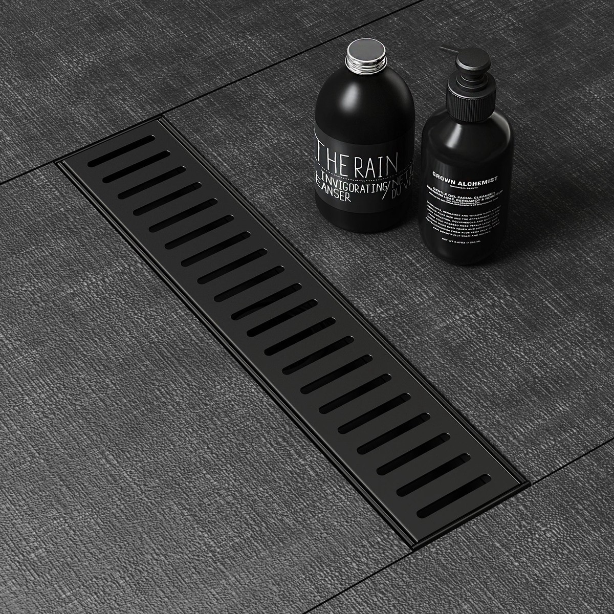 WEBANG 12 Inch Capsule Pattern Linear Shower Drain With Accessories Matte Black