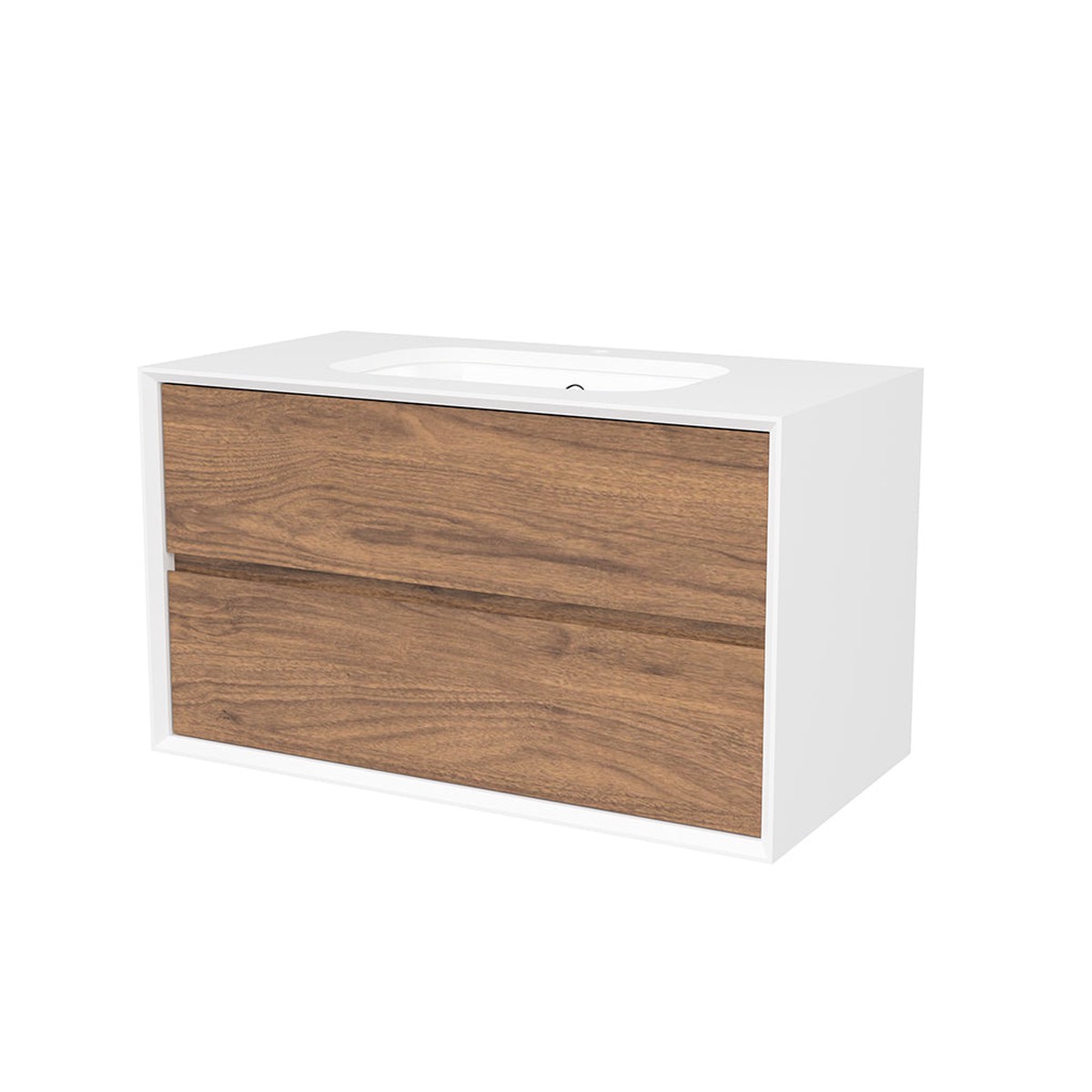 Whitehaven 2 Drawers Bathroom Vanity with Silk Surface Sink - Wall Mount - 36 WoodFlorentine Walnut