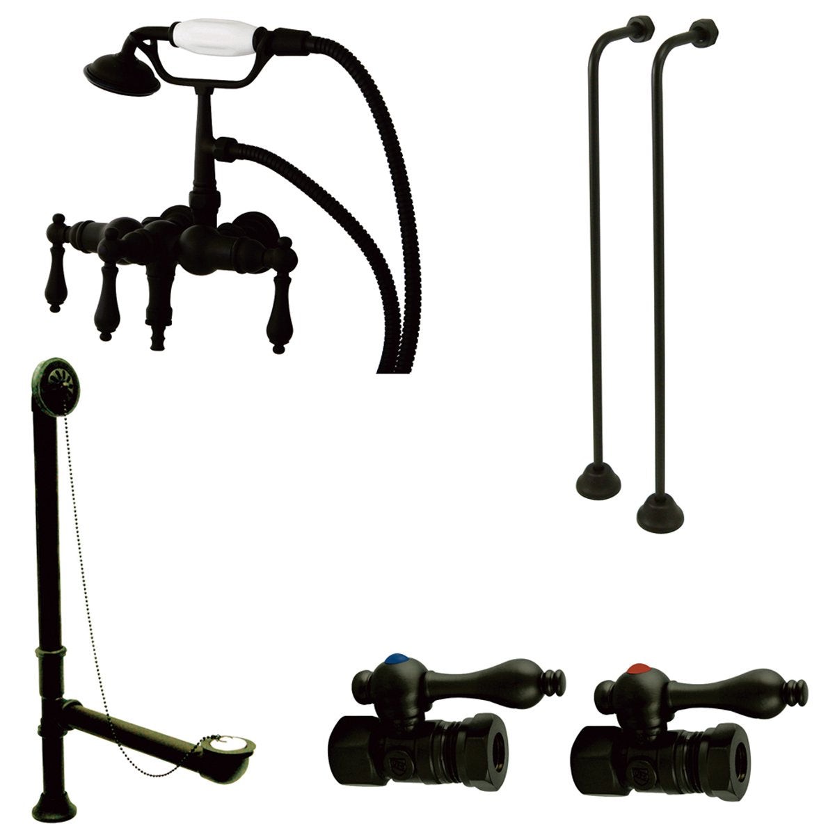 Kingston Brass Vintage Wall Mount Down Spout Clawfoot Tub Faucet Package in Oil Rubbed Bronze