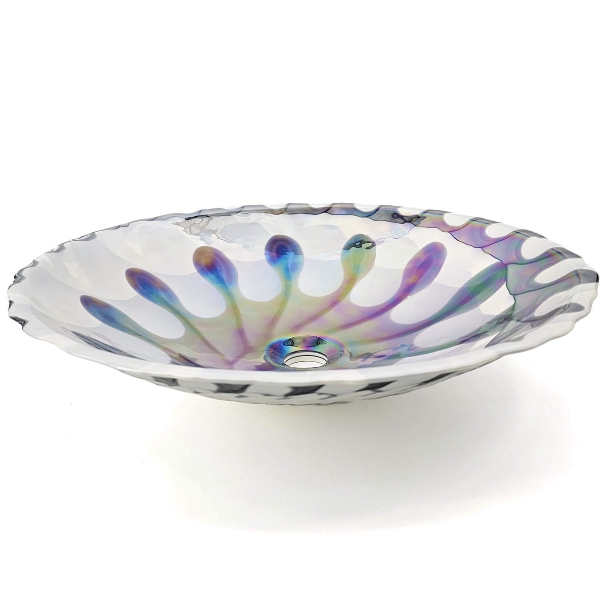 Ruvati 20 Glass Art Drop In Round Decorative Pattern Bathroom Sink - Spira Luxe Pearl White
