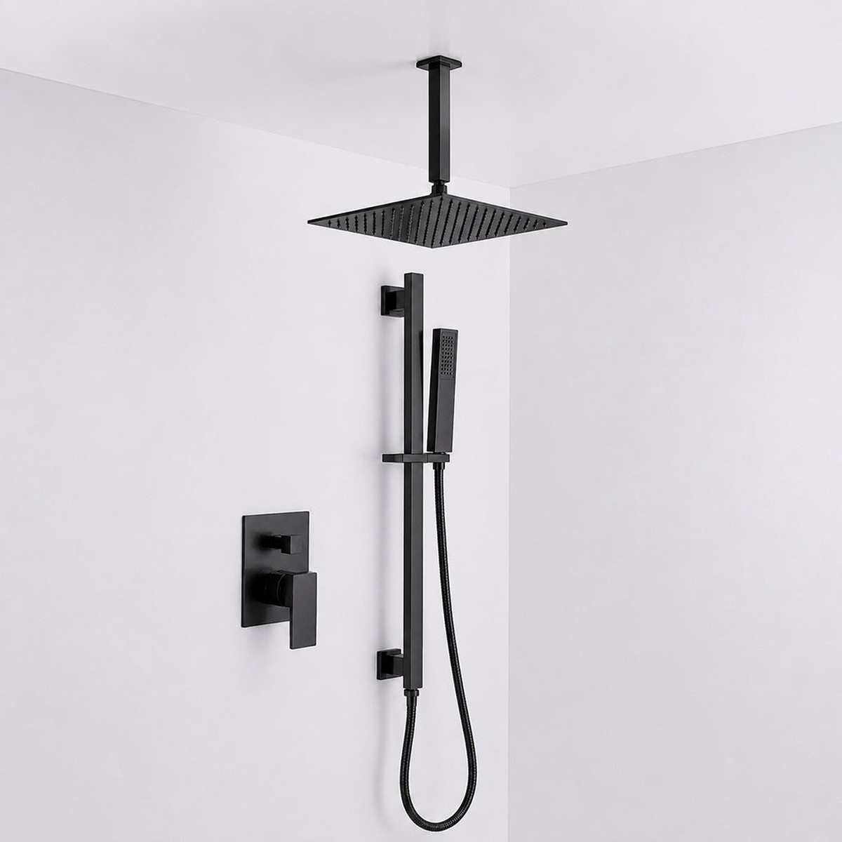 Devon 2 Way Pressure Balance Complete Shower Set - Ceiling Mount - 12 BrassMatt Black