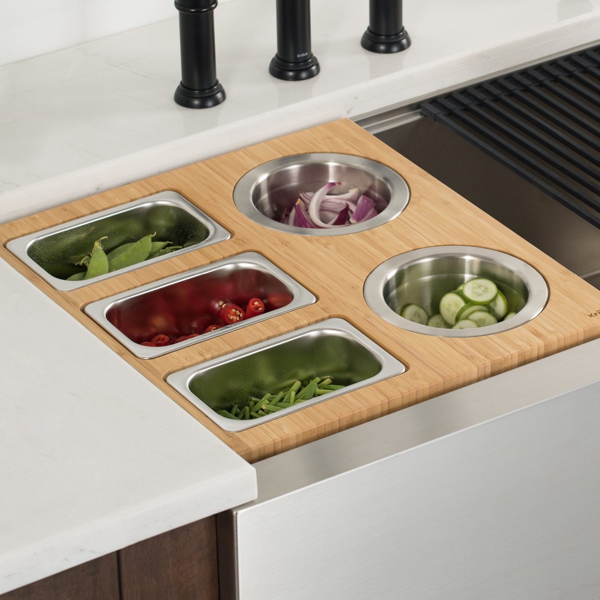 KRAUS Workstation Kitchen Sink Serving Board Set with Assorted Bowls