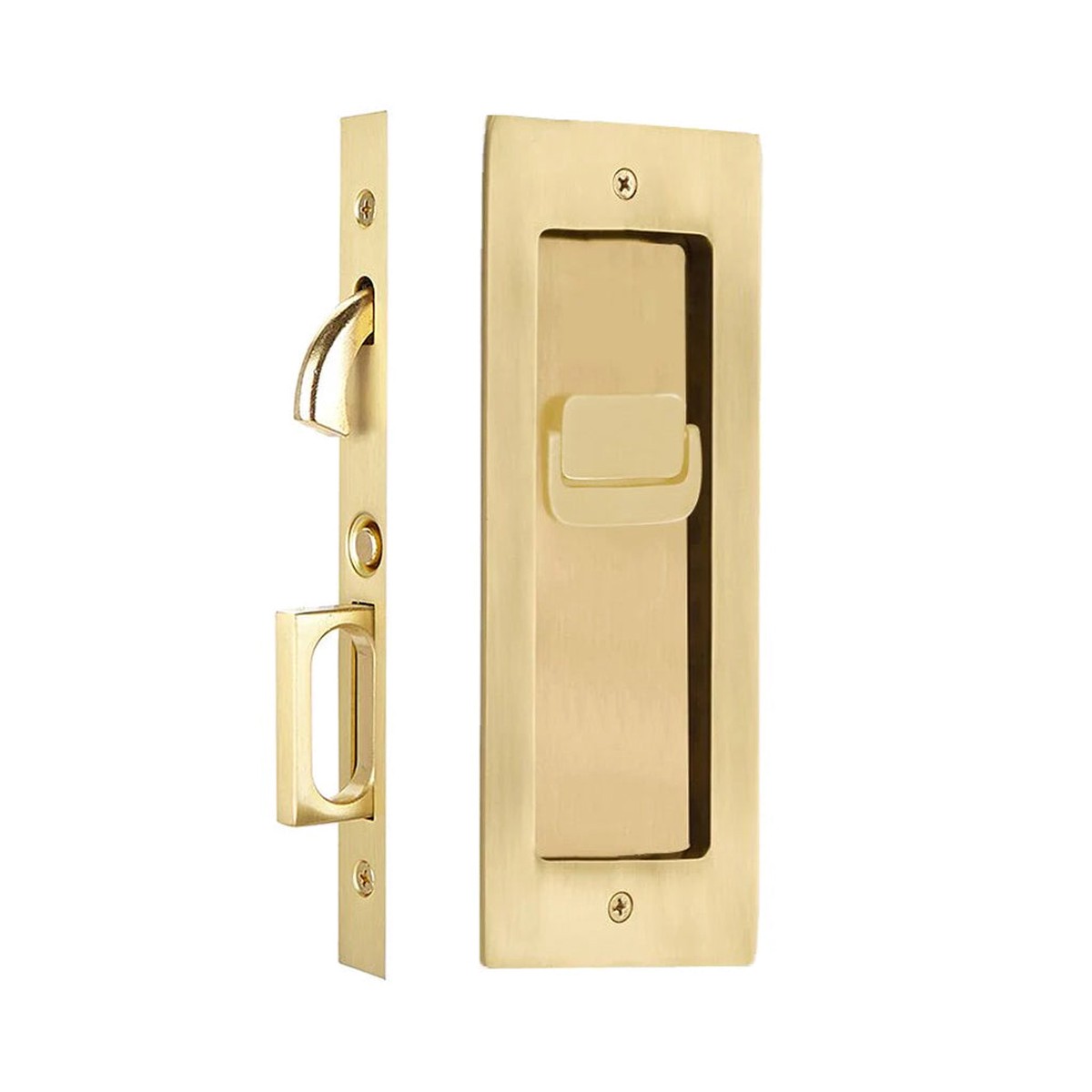 Modern Rectangular Privacy Mortise Pocket Door Lockset - Door Mount - 8 BrassFrench Antique
