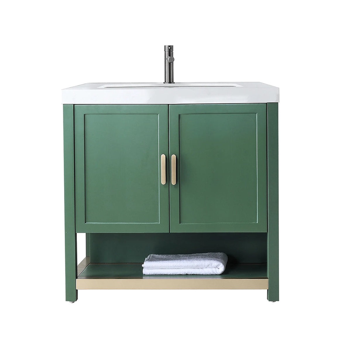 Winchester 2 Doors Bathroom Vanity with White Stone Sink - Floor Mount - 36 WoodForest Green