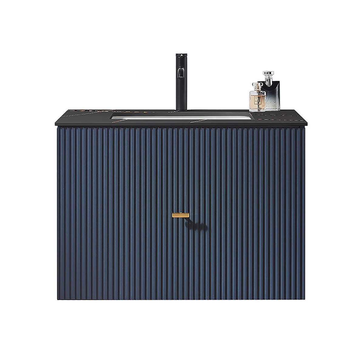 Barcelona 1 Drawer Bathroom Vanity with Black Stone Sink - Wall Mount - 30 WoodDark Blue