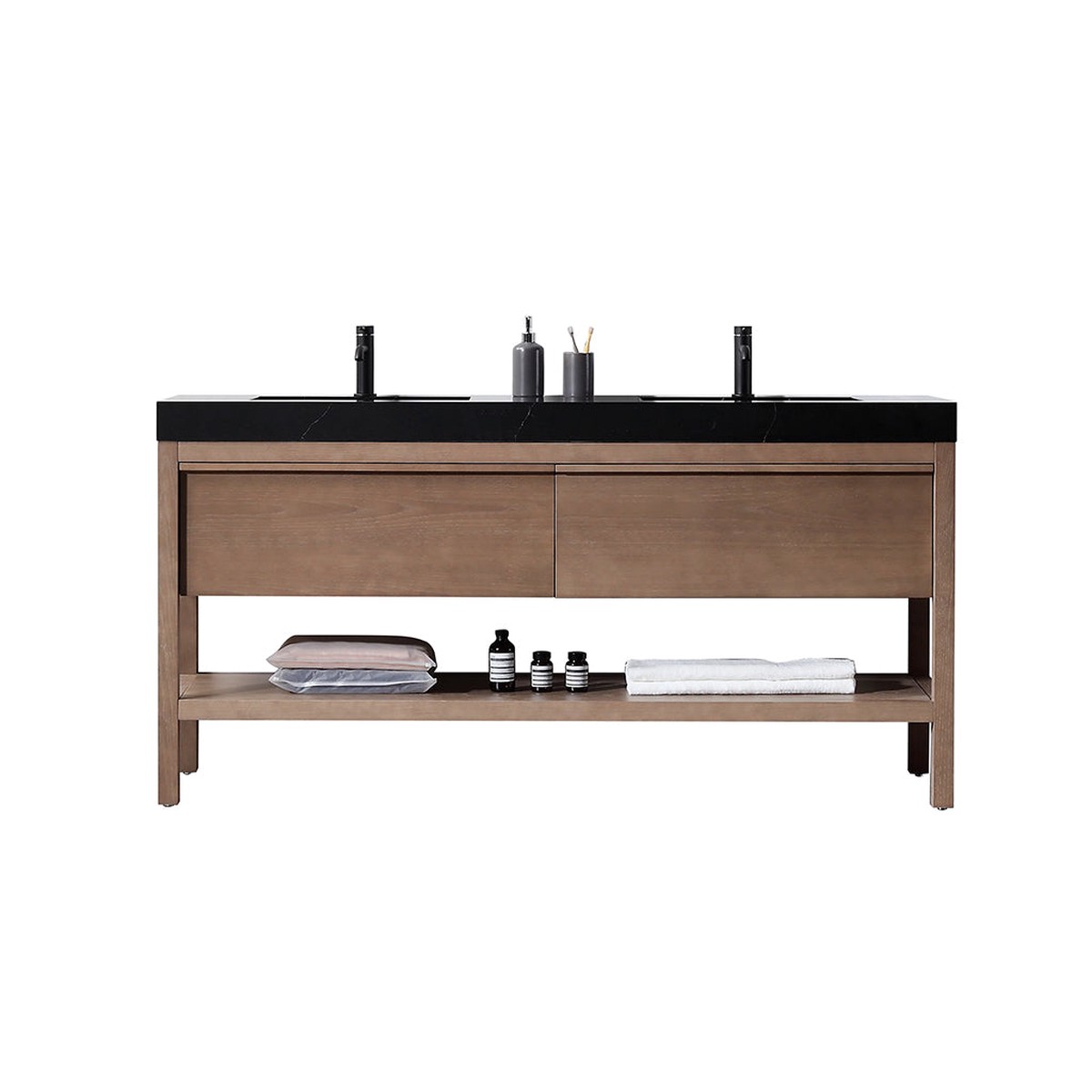 Bibury 2 Drawers Bathroom Vanity with Quartz Sink - Floor Mount - 72 WoodChestnut Oak