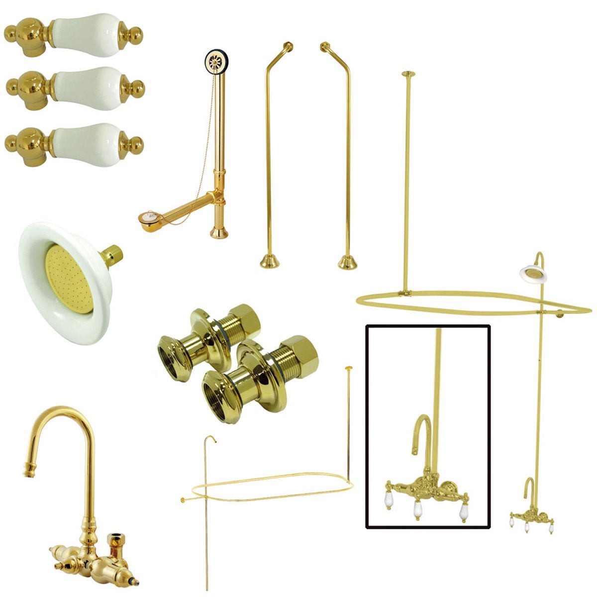 Kingston Brass Vintage Wall Mount Gooseneck Clawfoot Tub Faucet Package