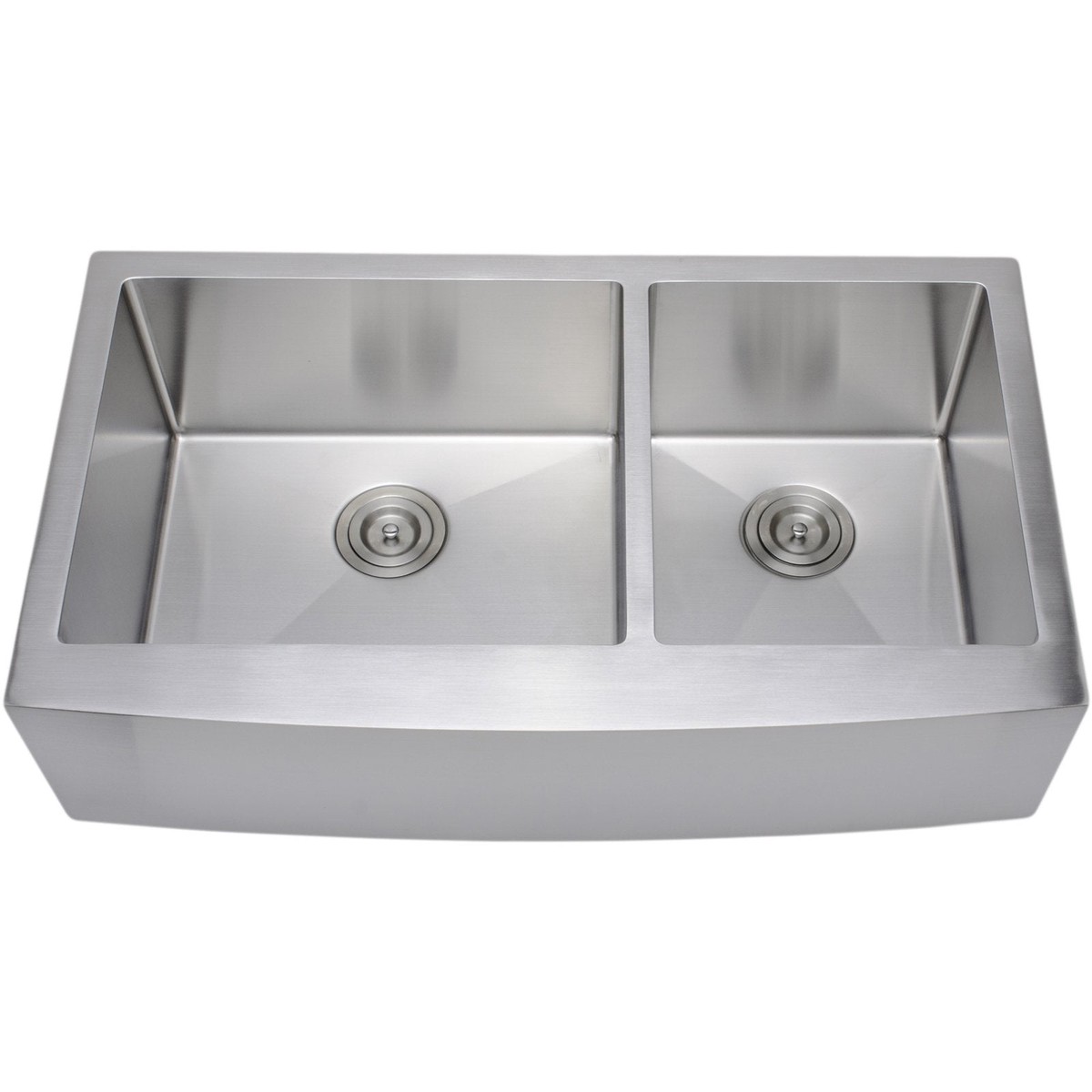 Wells Sinkware Handcrafted 36 16-Gauge Arched Apron Front Farmhouse 6040 Double Bowl Stainless Steel Kitchen Sink