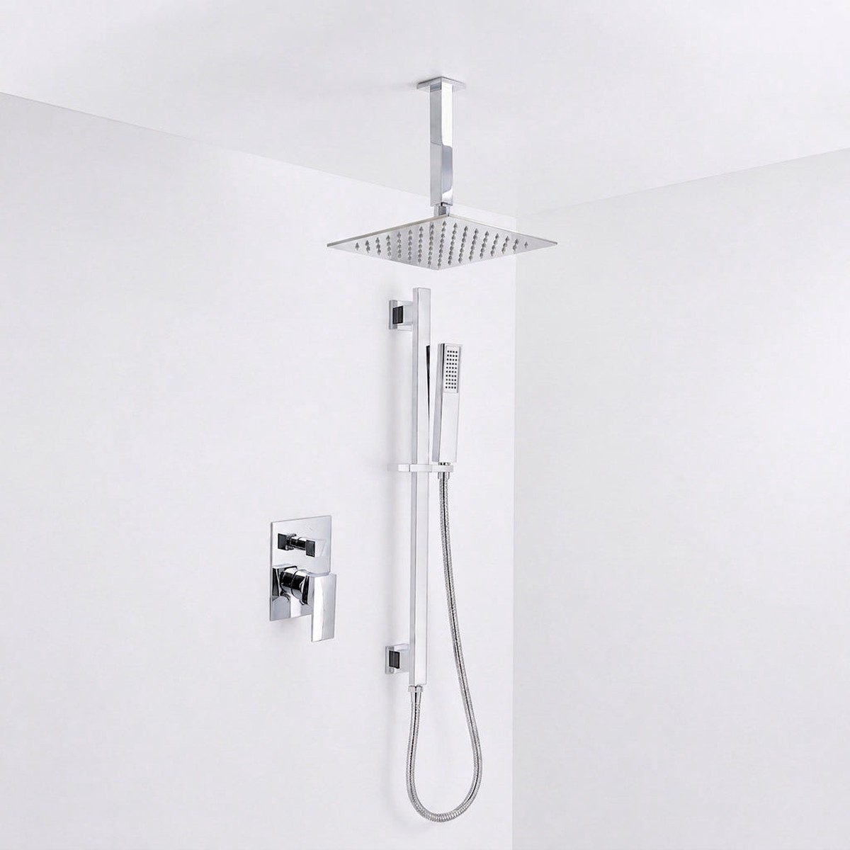 Devon 2 Way Pressure Balance Complete Shower Set - Ceiling Mount - 8 BrassPolished Chrome