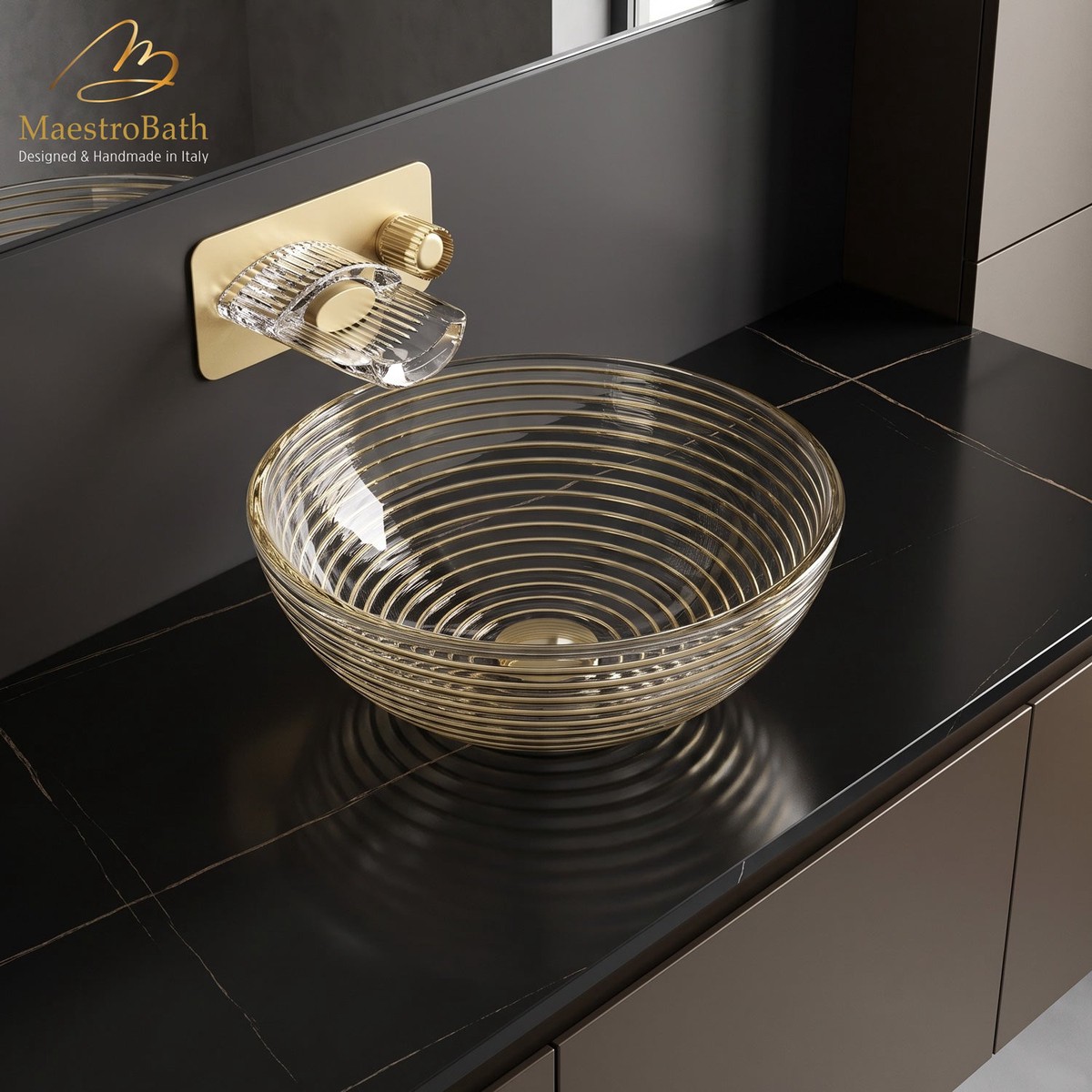 Echo Round GoldTransparent Crystal Vessel Sink