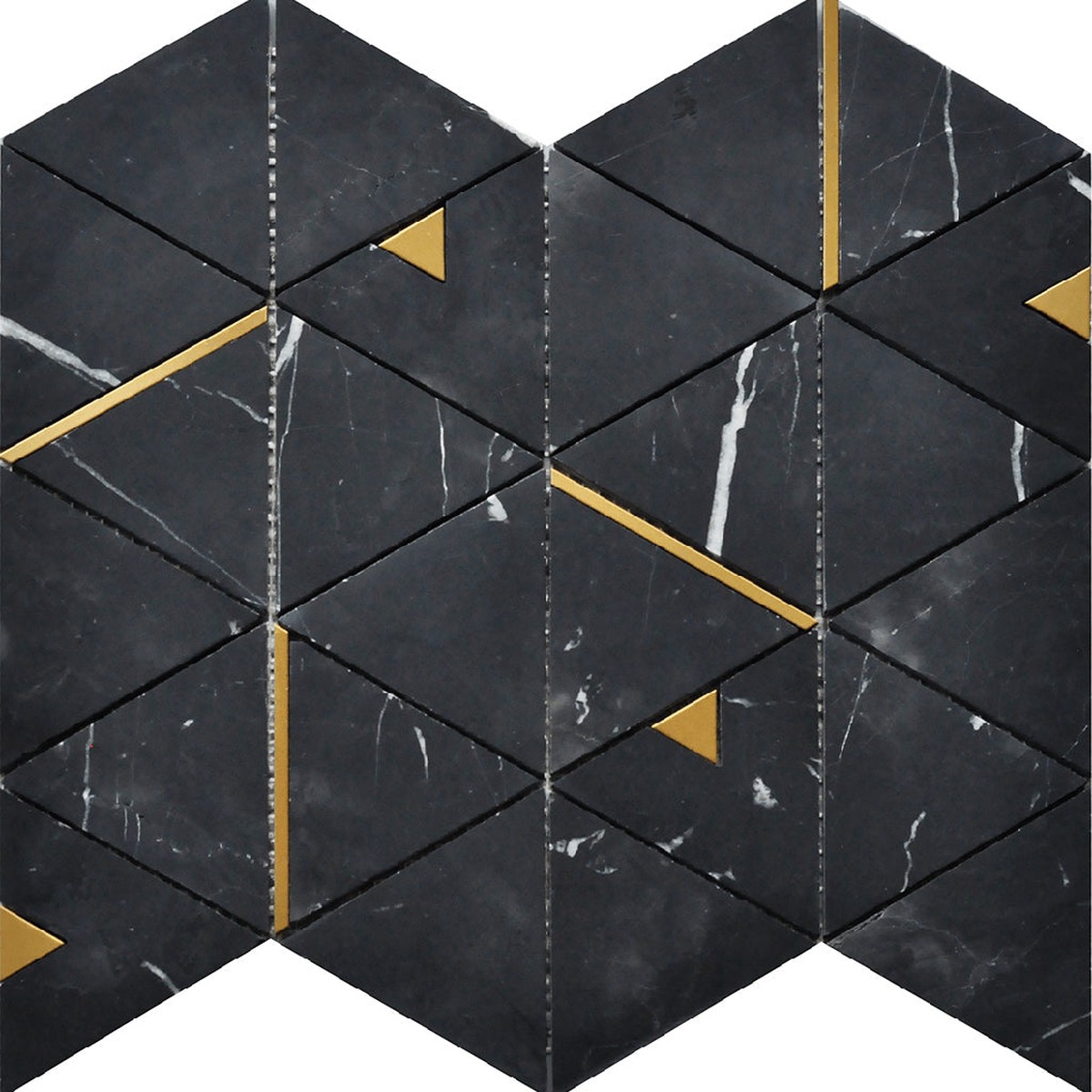 Rockart Nero Marquina Triangle Mosaic Wall Tile - Wall Or Floor Mount - 12 x 14 Stainless SteelPolished Steel 2800 Price Per Piece