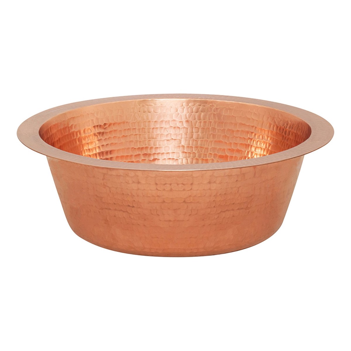 14 Round Hammered Copper Bar Sink with 2 Drain Opening in Polished Copper