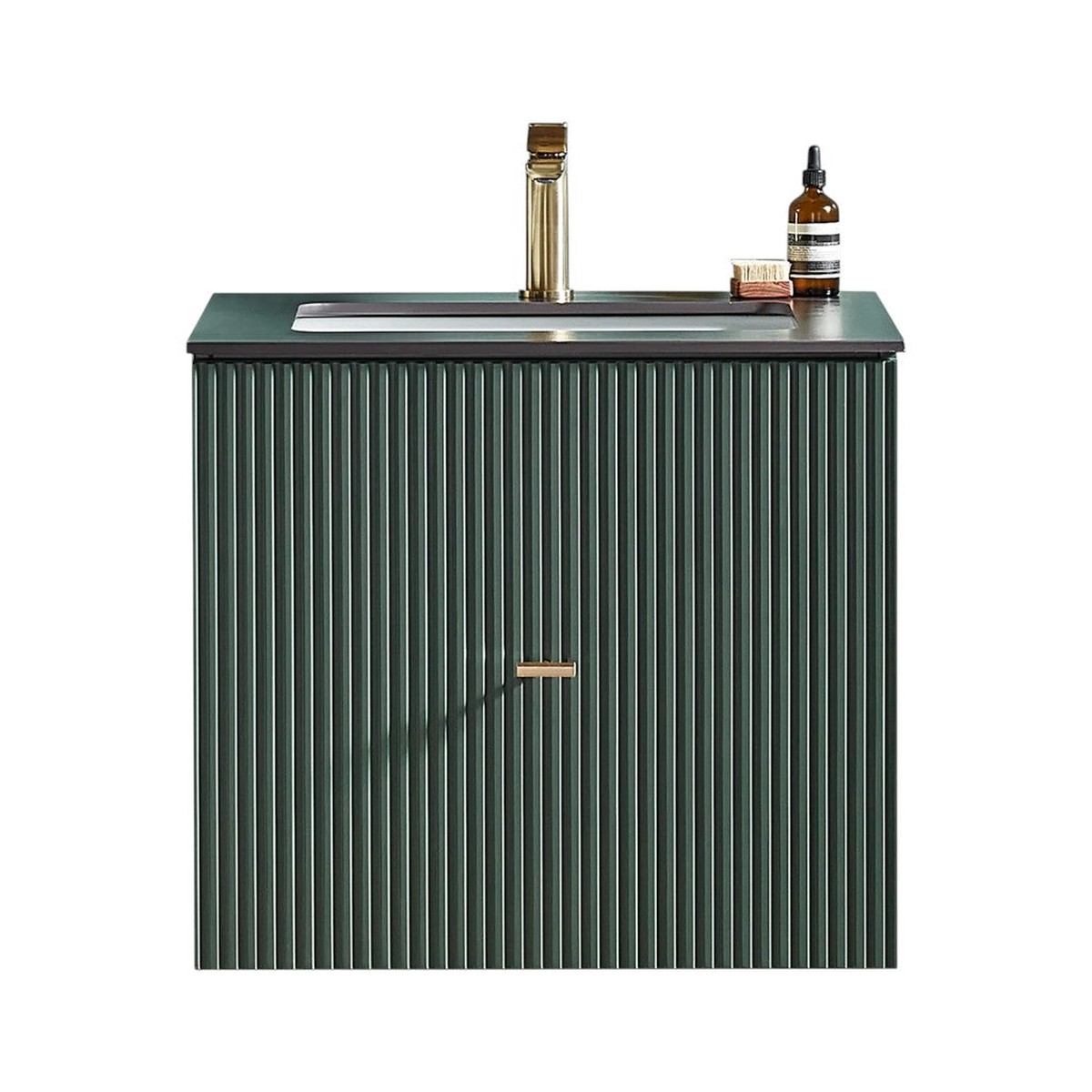 Barcelona 1 Drawer Bathroom Vanity with Black Stone Sink - Wall Mount - 24 WoodForest Green