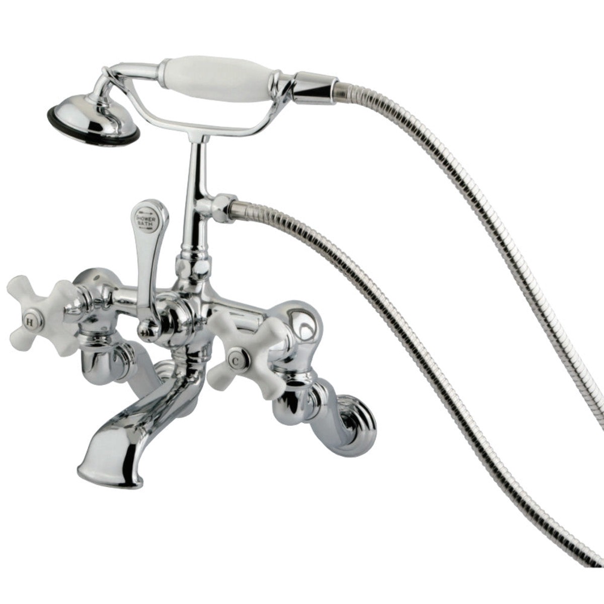 Kingston Brass Vintage Wall Mount Adjustable 3-38 - 10 Center Clawfoot Brass Tub Filler with Hand Shower