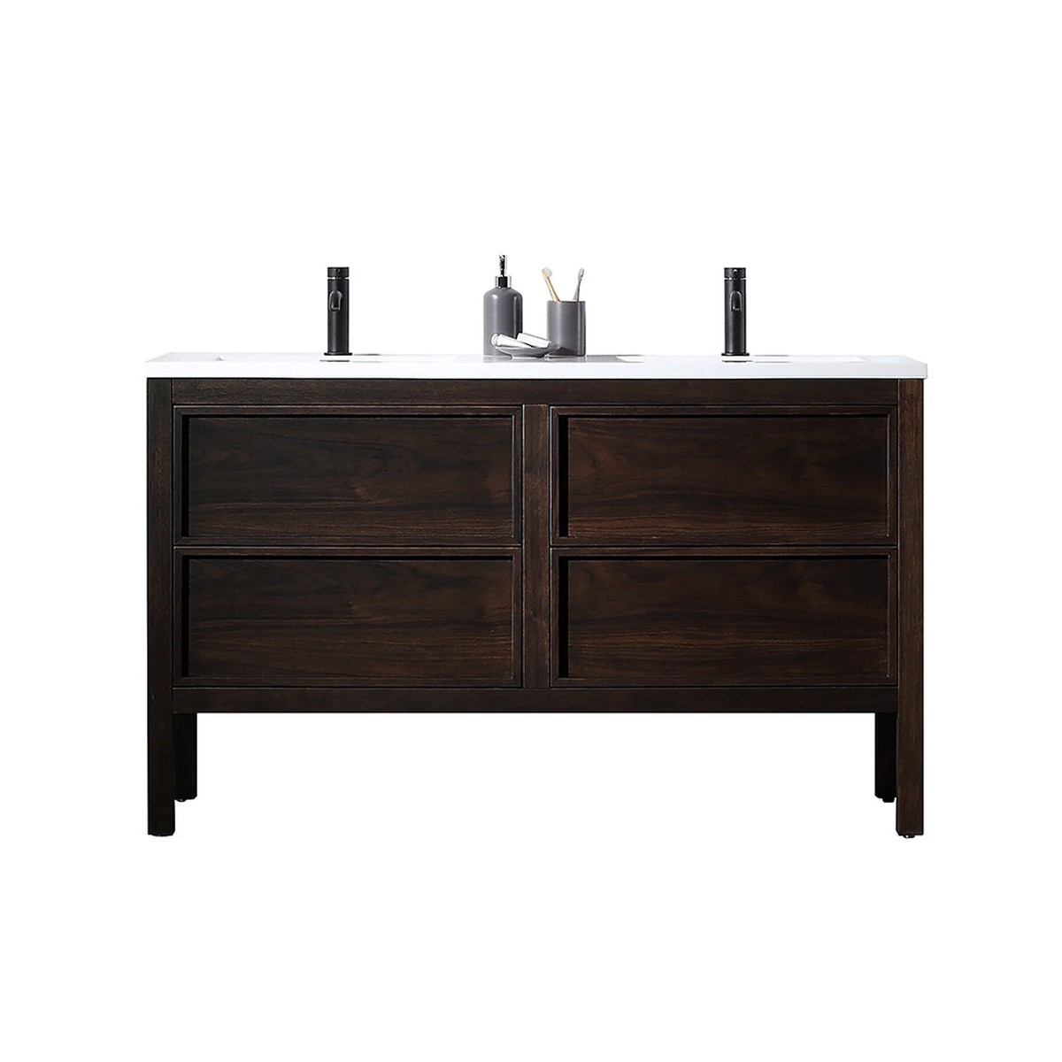 Annecy 4 Drawers Bathroom Vanity with Acrylic Sink - Floor Mount - 55 WoodDark Walnut