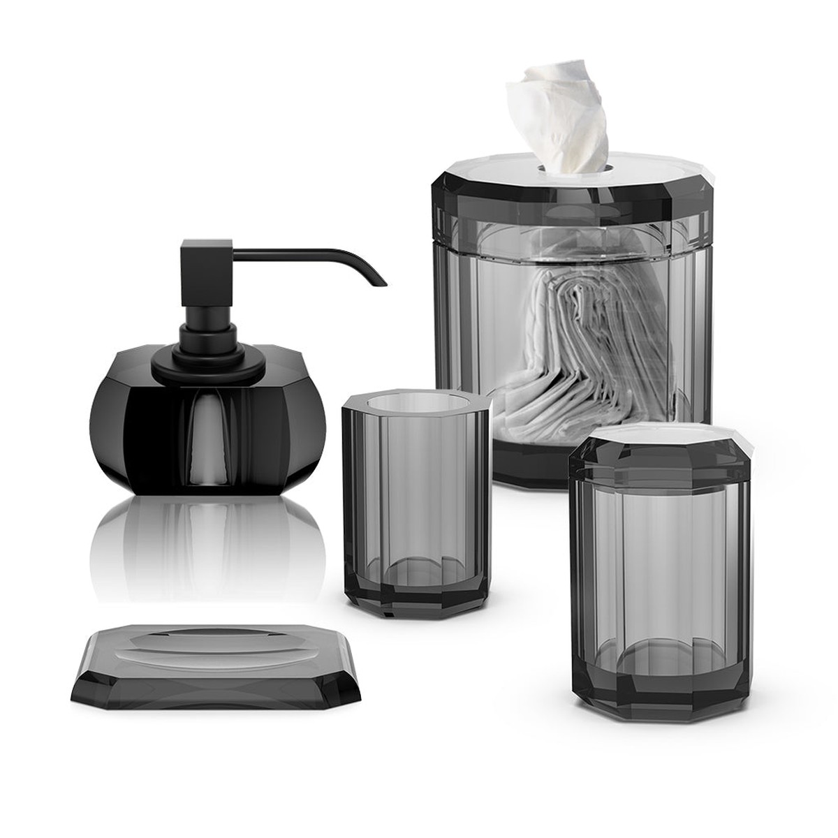 Kristall Bathroom Accessories Set - Free Standing - GlassAnthraciteBlack