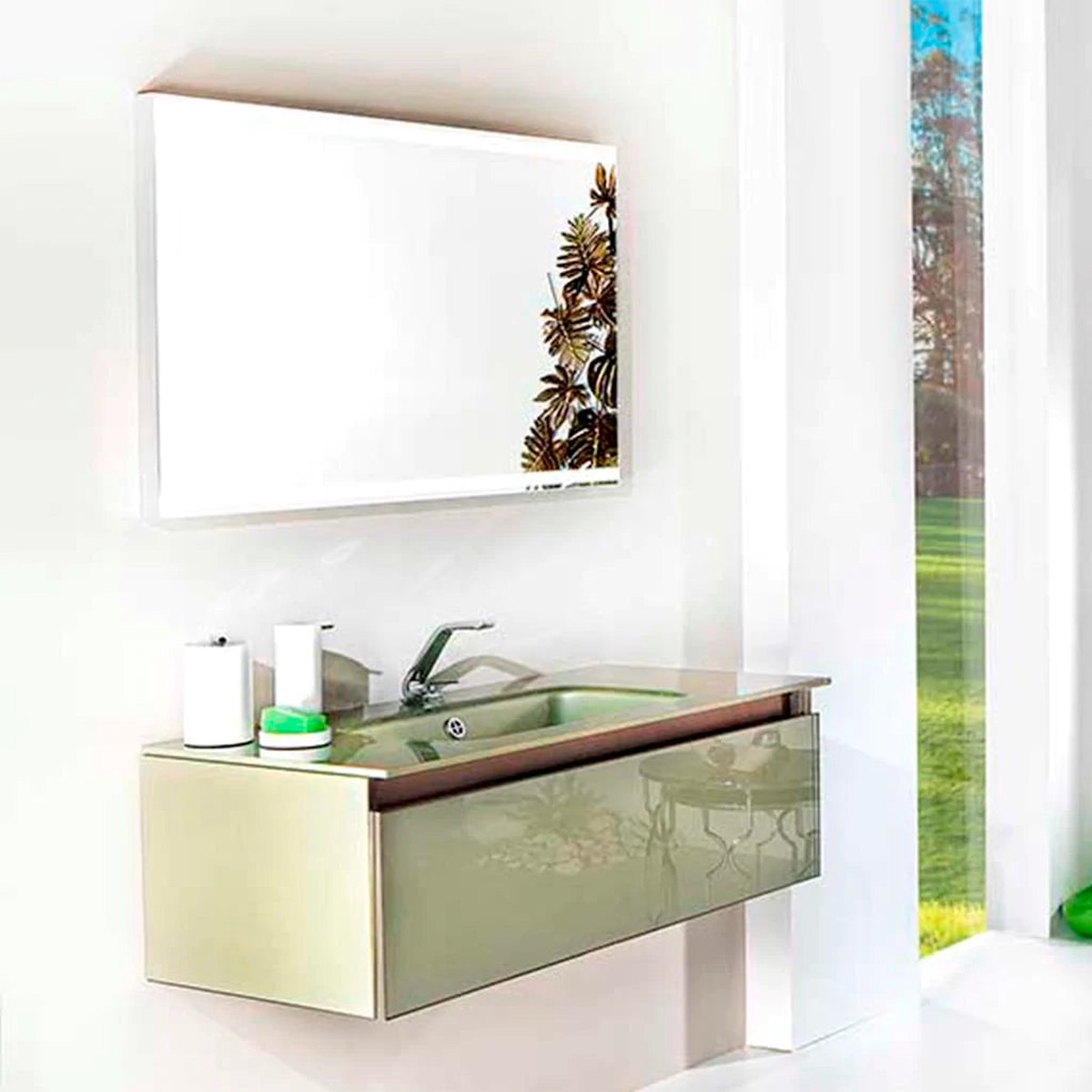 Acqua Slim 1 Drawer Bathroom Vanity with Glass Sink- Wall Mount - 36 GlassMint Glass