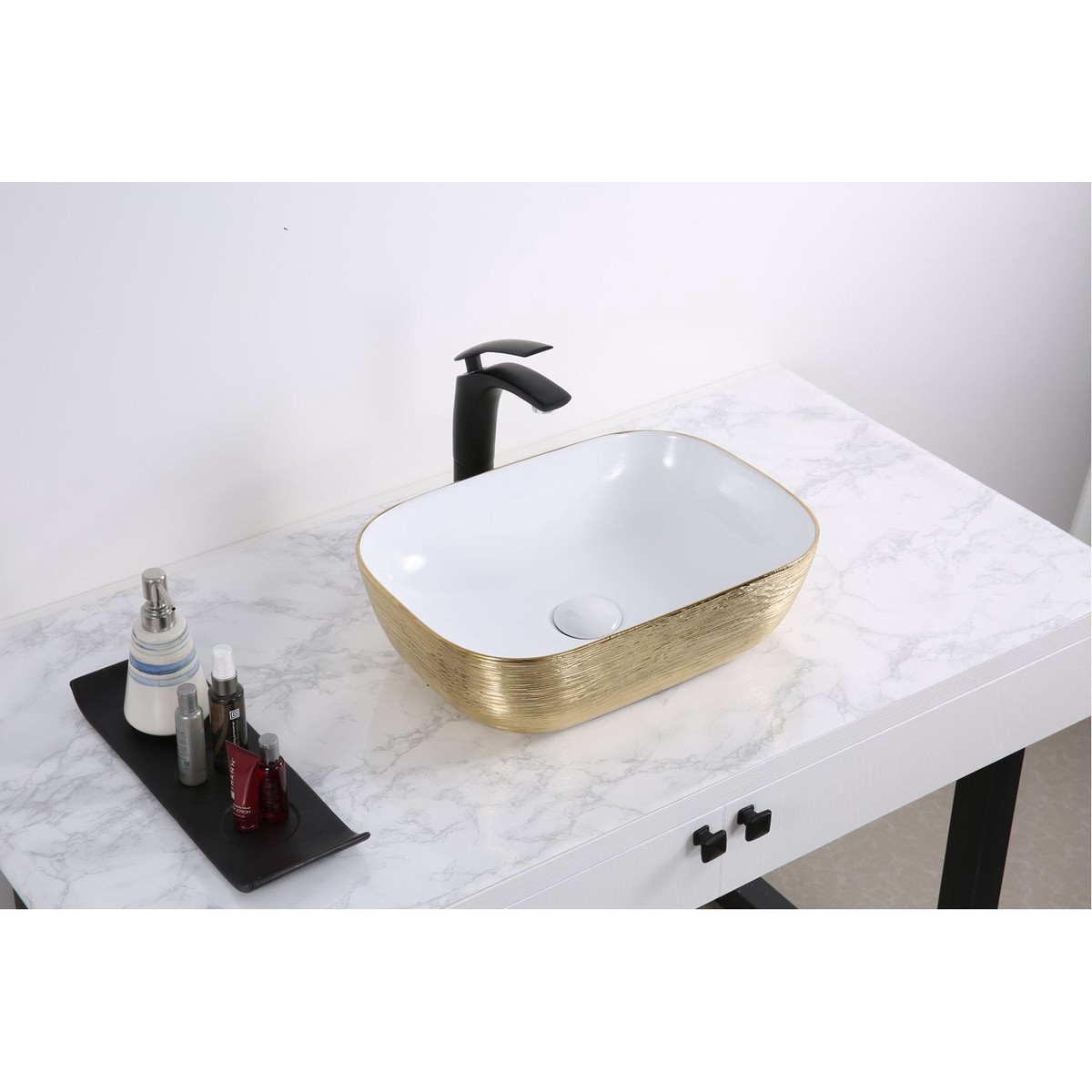 Ruvati 20 x 16 Bathroom Vessel Sink White with Gold