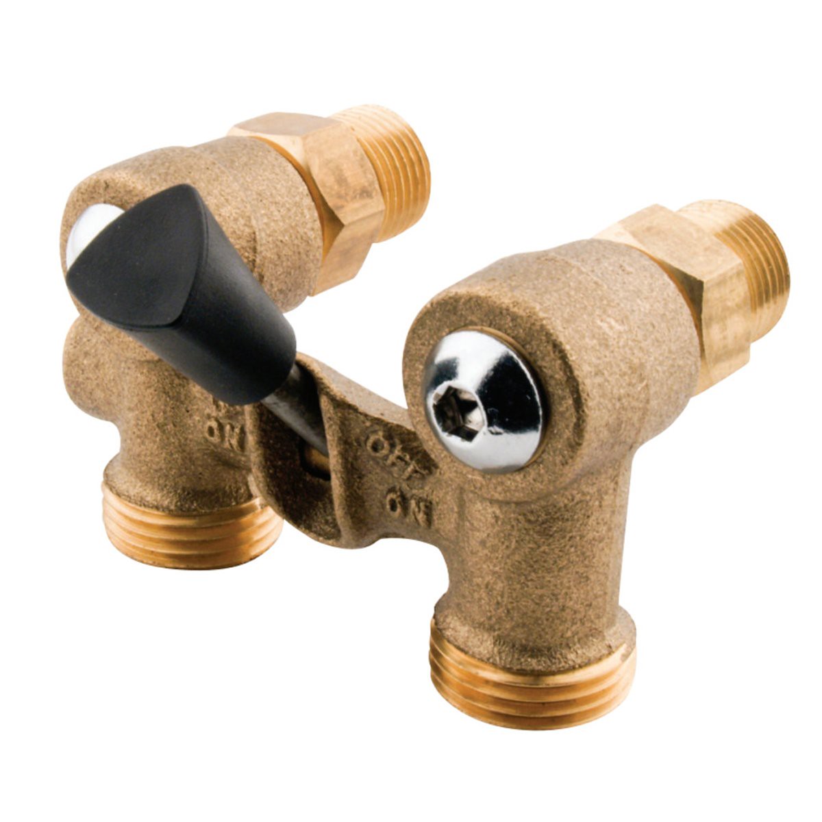 12 MIP Inlet x 34 Hose Thread in Dual Outlet Washing Machine Shut off Valve in Brass