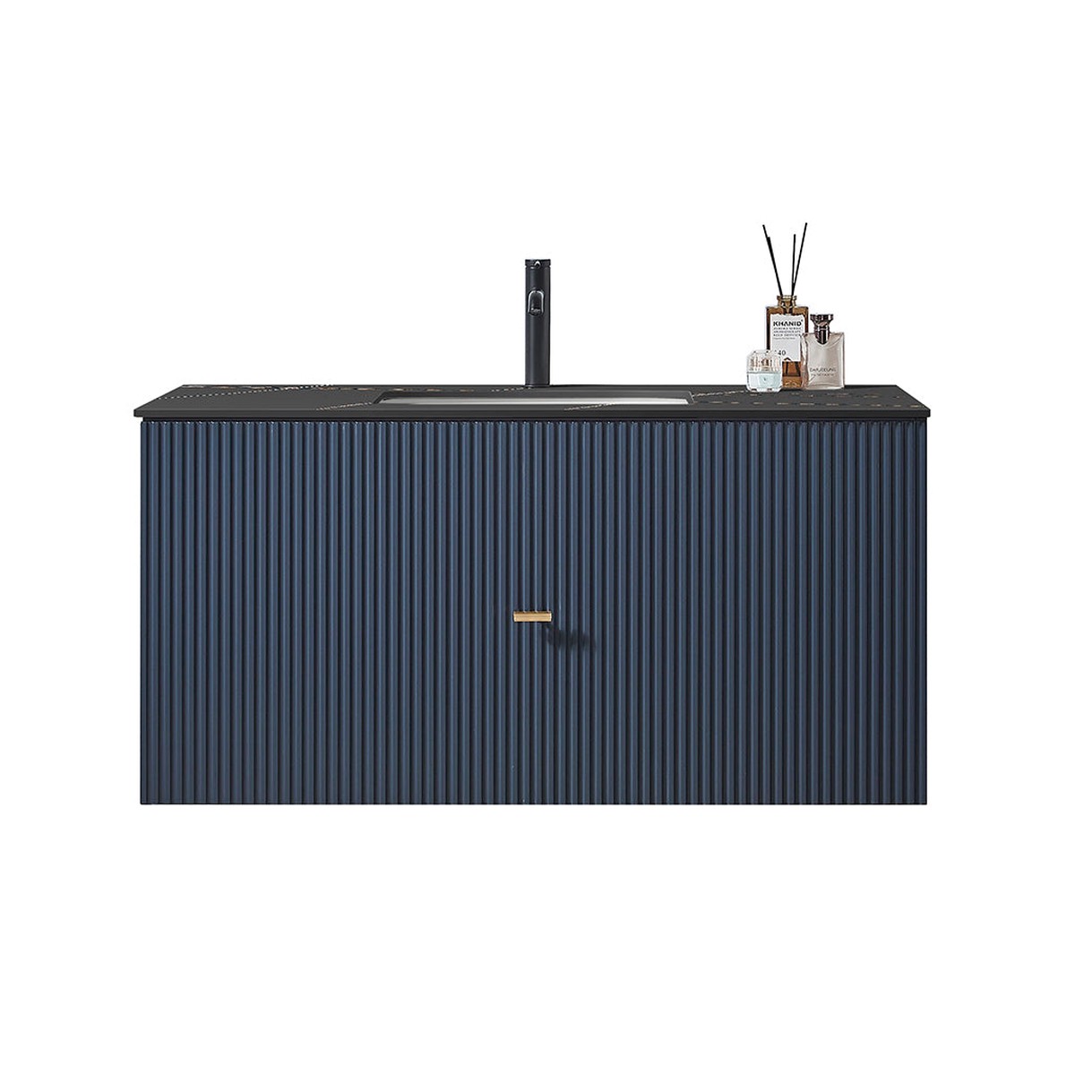 Barcelona 1 Drawer Bathroom Vanity with Black Stone Sink - Wall Mount - 42 WoodDark Blue