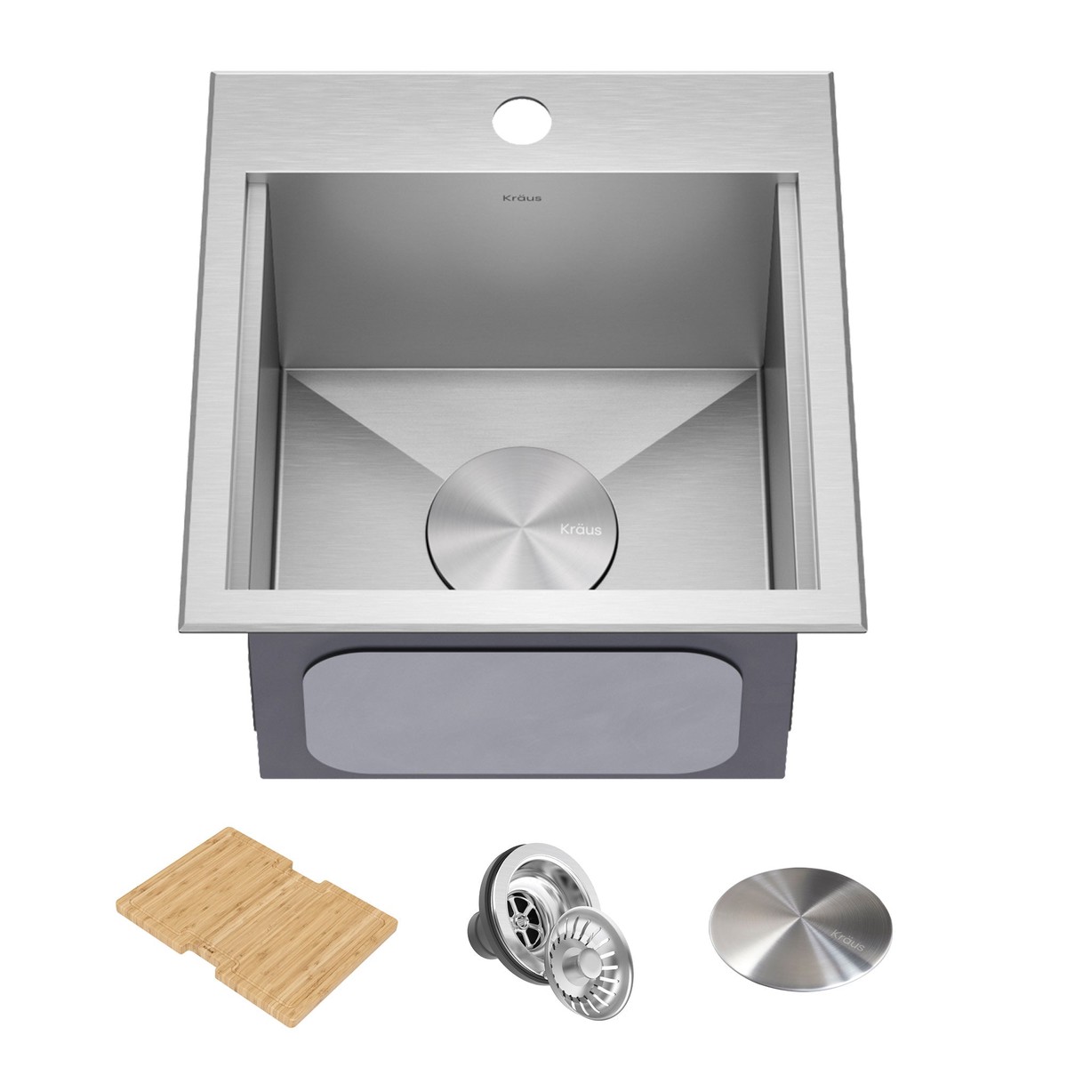 KRAUS 15 15 Outdoor T-316 Marine Grade Workstation Sink with Cutting Board KWT321-15-316