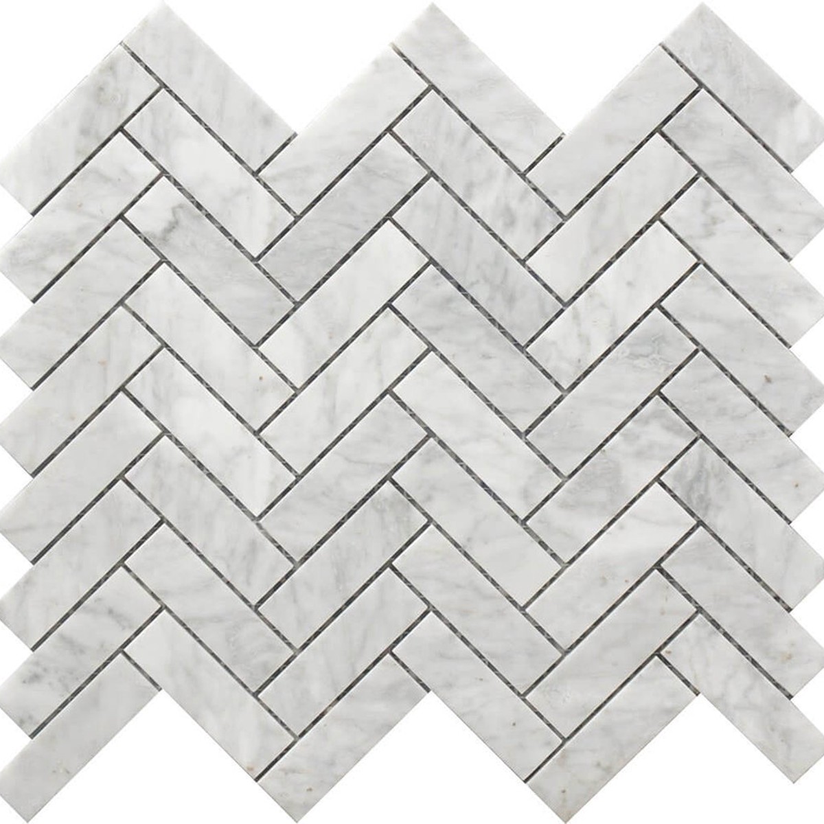 Rockart Herringbone Mosaic Wall Tile - Wall Or Floor Mount - 12 x 12 Carrara MarblePolished Steel 1400 Price Per Piece