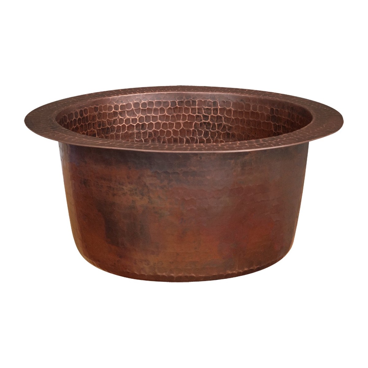 10 Round Hammered Copper Bar Sink with 2 Drain Opening