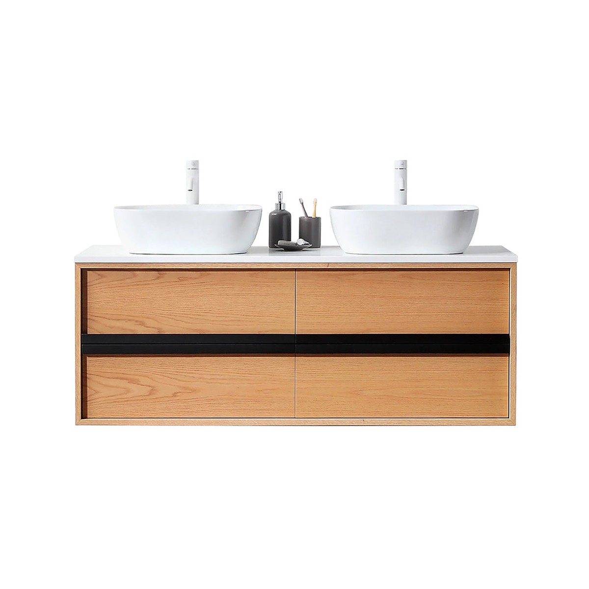 Sintra 4 Drawers Bathroom Vanity with Quartz Top and Vessel Sink - Wall Mount - 55 WoodWhitewash Oak