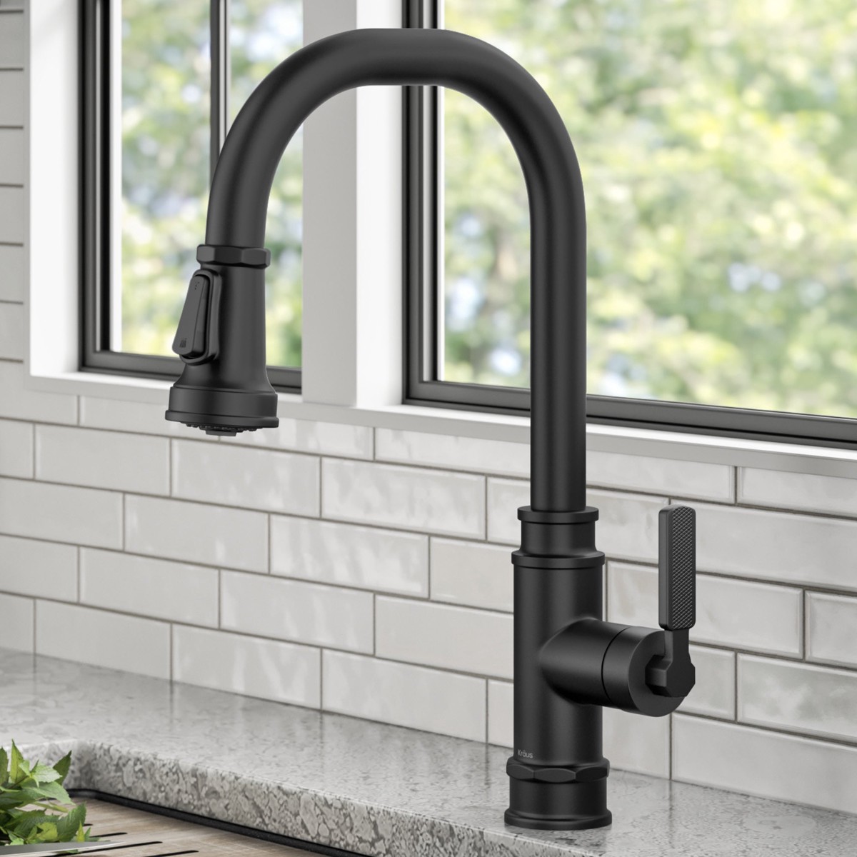 KRAUS Allyn Industrial Pull-Down Kitchen Faucet in Matte Black