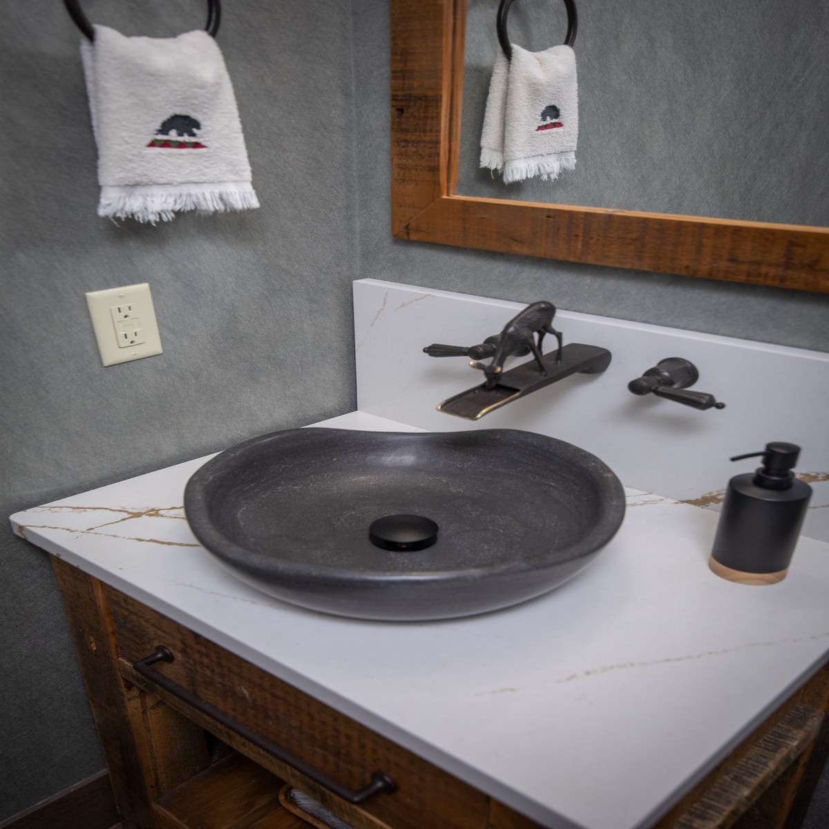 Eden Bath Black Limestone Freeform Vessel Sink