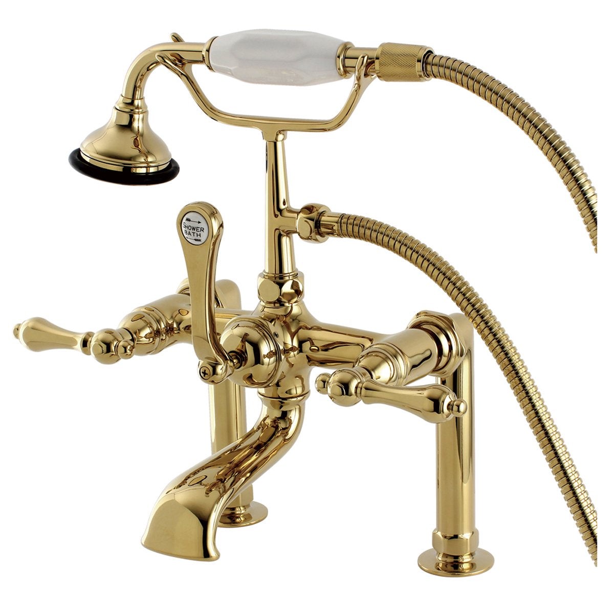 Kingston Brass Aqua Eden AE103T2 Vintage Deck Mount Clawfoot Tub Faucet in Polished Brass