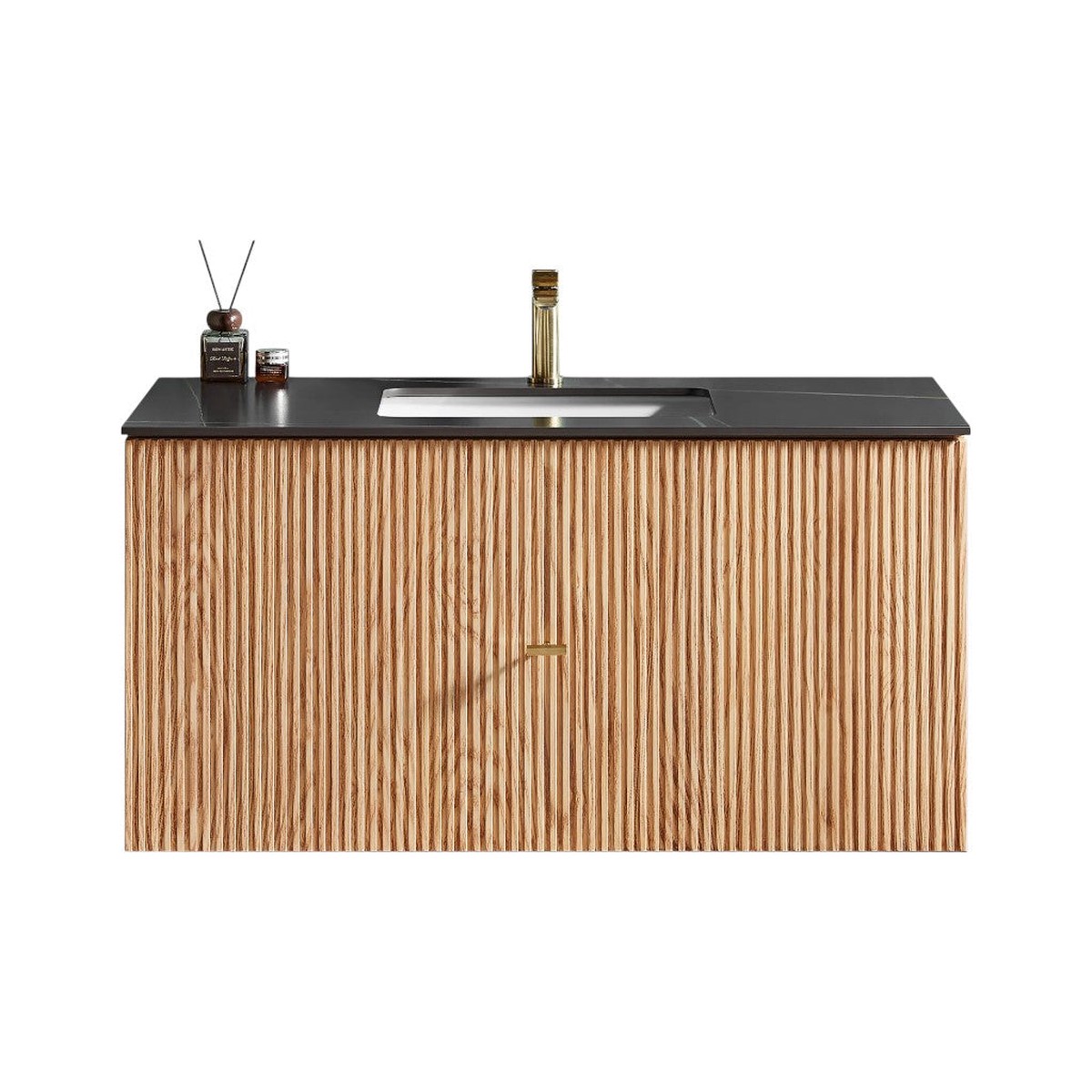 Barcelona 1 Drawer Bathroom Vanity with Black Stone Sink - Wall Mount - 42 WoodNatural Oak