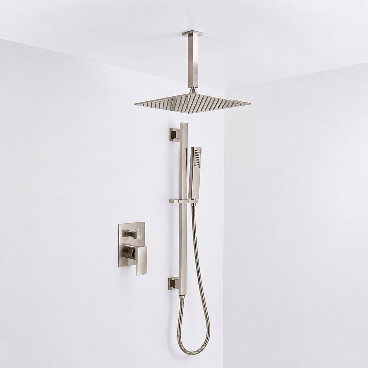 Devon 2 Way Pressure Balance Complete Shower Set - Ceiling Mount - 12 BrassBrushed Nickel