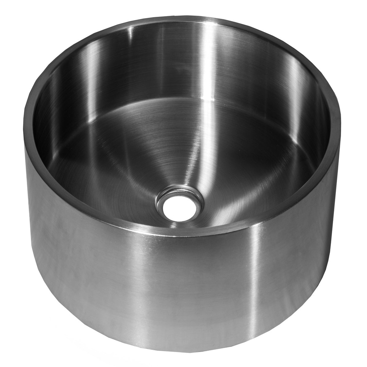 15 34 Round Thick Rim Stainless Steel Bathroom Vessel Sink with Drain in Silver