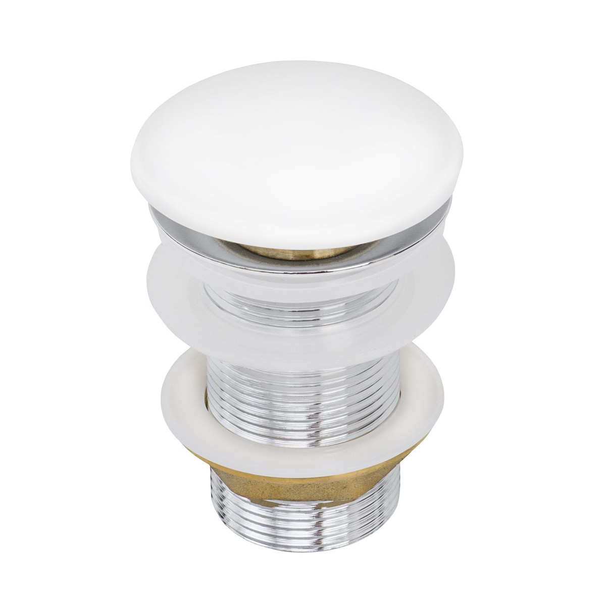 Ruvati White Ceramic Top Push Pop-up Drain for Bathroom Sinks without Overflow