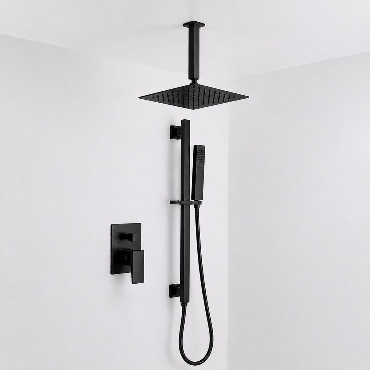 Devon 2 Way Pressure Balance Complete Shower Set - Ceiling Mount - 8 BrassMatt Black